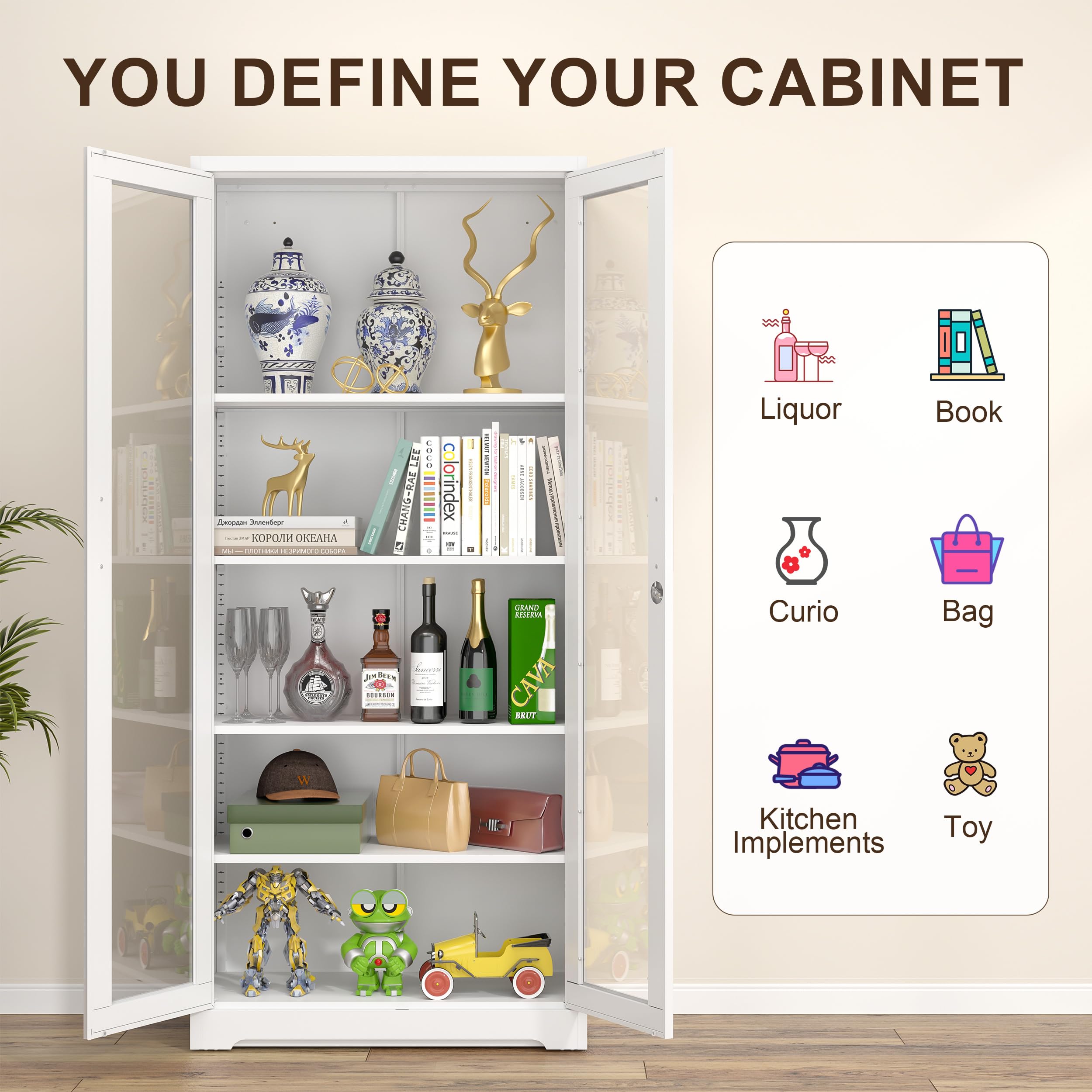 White Glass Display Cabinet with Locking Doors - 71