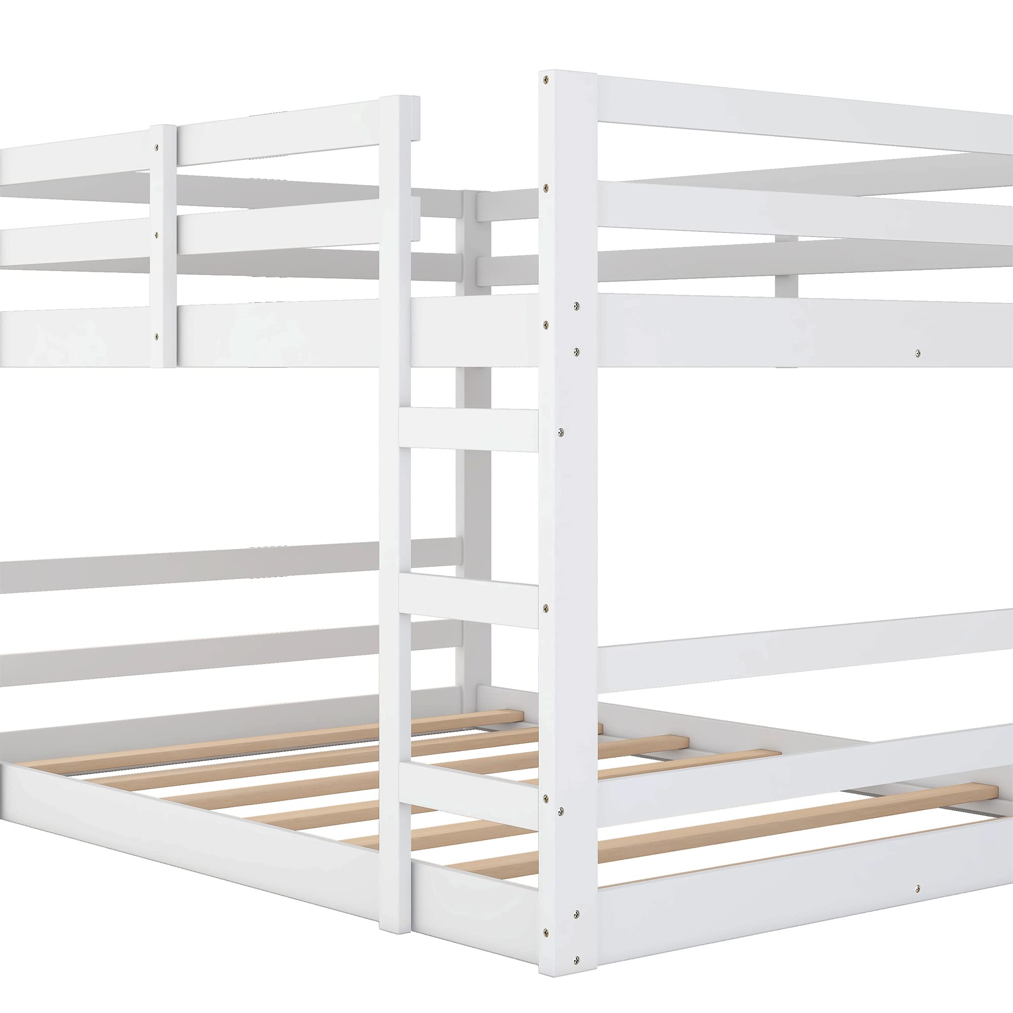 **CITYLIGHT Low Bunk Beds Full Over Full - Sturdy Wooden Bunk Bed for Kids & Teens, Twin Bunk Beds with 2 Ladders for Boys & Girls Bedroom, Dorm or Guest Room (White, Full Size) - Perfect for Space-Saving Kids' Rooms, Shared Bedrooms & Small Apartments**