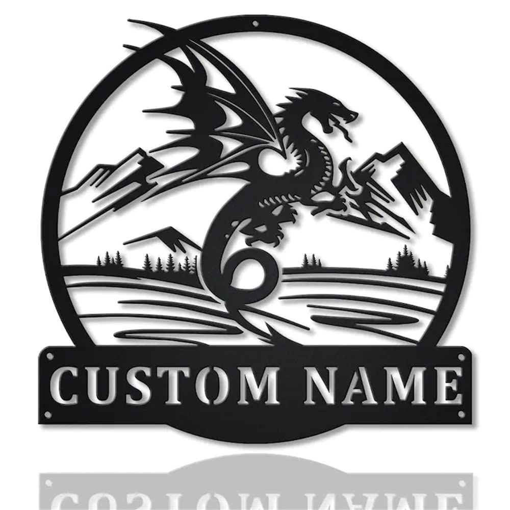 Custom Dragon Metal Wall Art - Personalized Monogram Name Sign for Home & Living Room Decor - Unique Gift for Housewarming, Birthday & Office Decoration
