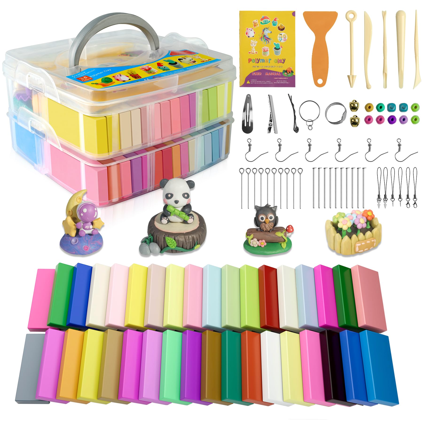 36 Colors Aestd-ST Polymer Clay Kit - Non-Sticky Oven Bake Modeling Clay with Sculpting Tools for Kids & Artists | Perfect for DIY Crafts, Holiday Gifts (Halloween/Christmas), and Art Projects