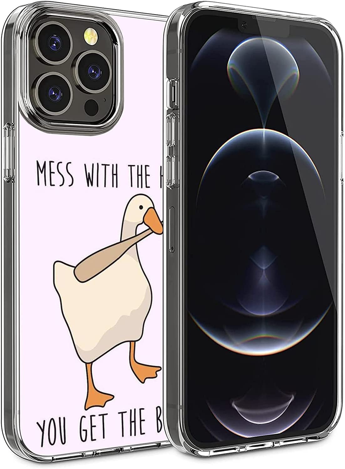 Shockproof Clear iPhone 13 Case - Cute Funny Duck Biting Baseball Bat Design | Durable Protective Phone Cover for Women & Men | Perfect for Everyday Use, Work, School & Travel