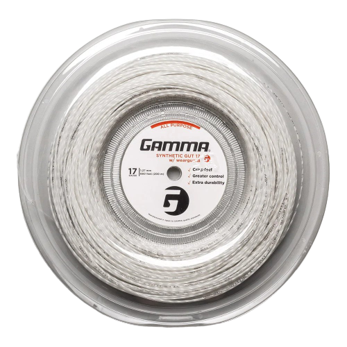 Gamma Synthetic Gut 17/1.27 Wearguard Tennis String Reel (White) - Durable Tennis Racket Strings for Enhanced Performance & Control - Perfect for Competitive Play & Recreational Tennis
