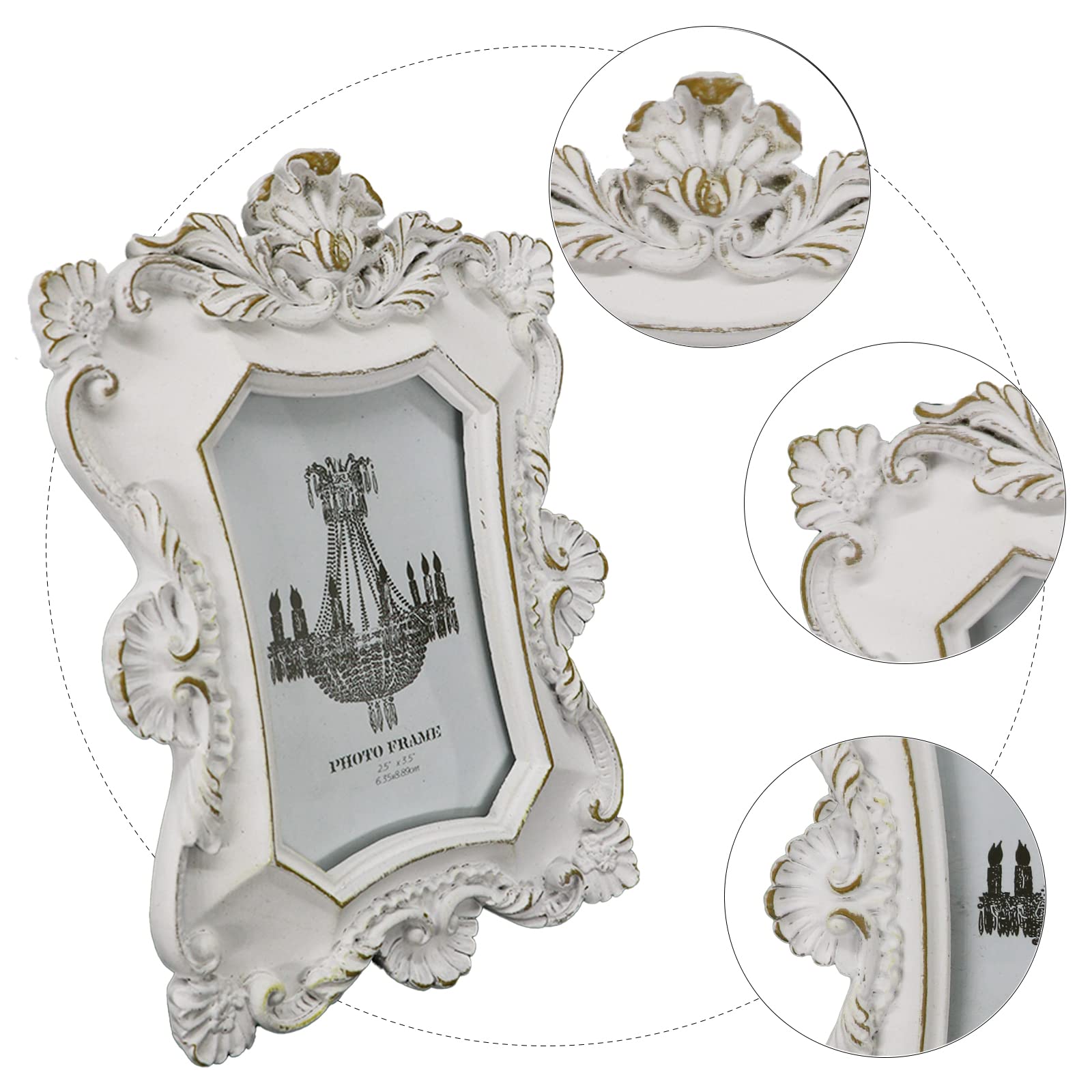 Vintage 2.5x3.5 Photo Frame - Antique White Picture Frame with HD Glass for Wall & Tabletop Display