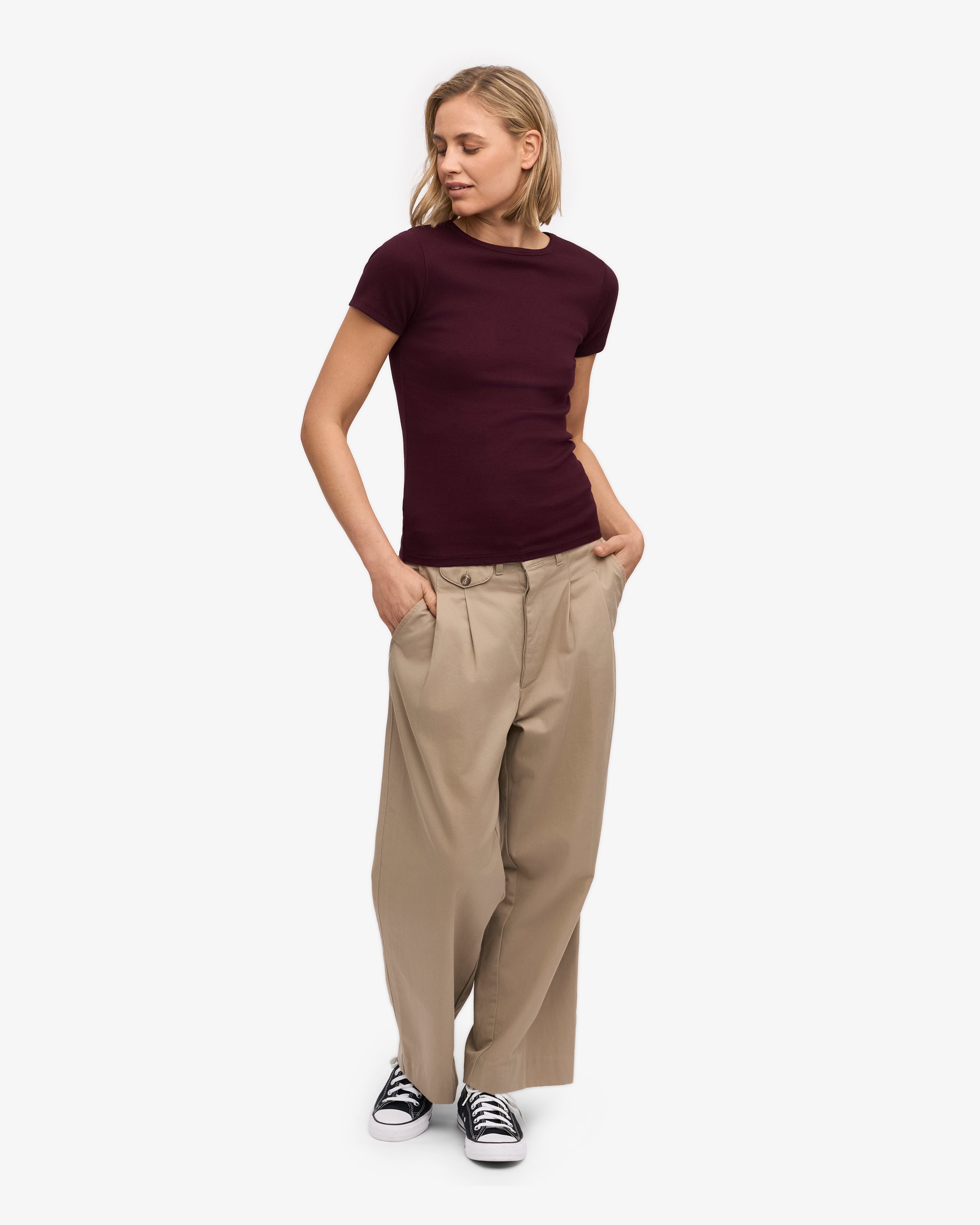 Organic Cotton Ribbed T-Shirt for Men & Women - Oxblood Red | Soft & Comfortable Casual Wear for Everyday Outfits