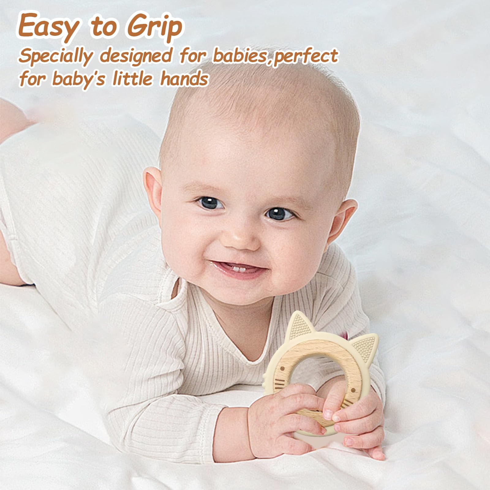 Natural Wooden Bear Silicone Teether - BPA-Free Baby Teething Toy & Grab Toy for Infants, Sustainable Wooden Gift for Newborns & Toddlers - Perfect for Soothing Sore Gums & Early Sensory Play