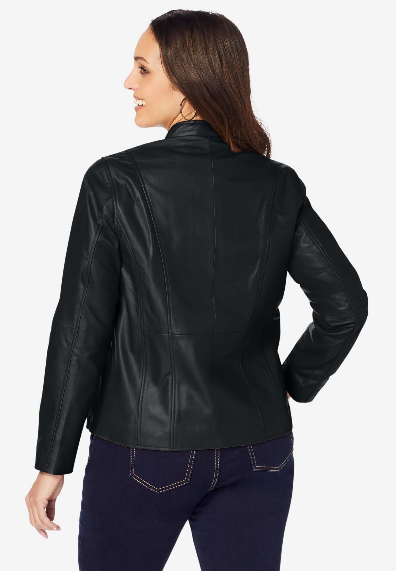 Jessica London Women's Plus Size Zip Front Leather Jacket - Stylish Faux Leather Moto Jacket for Curvy Women | Perfect for Casual Outings, Date Nights & Fall Layering