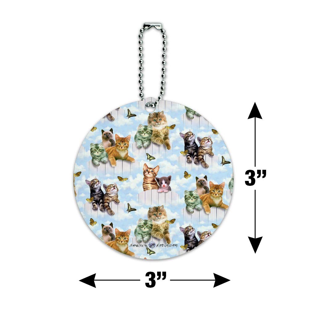 Round Luggage ID Tag with Kittens, Cats & Butterflies Pattern - Durable Suitcase & Carry-On Baggage Tag for Travel Accessories