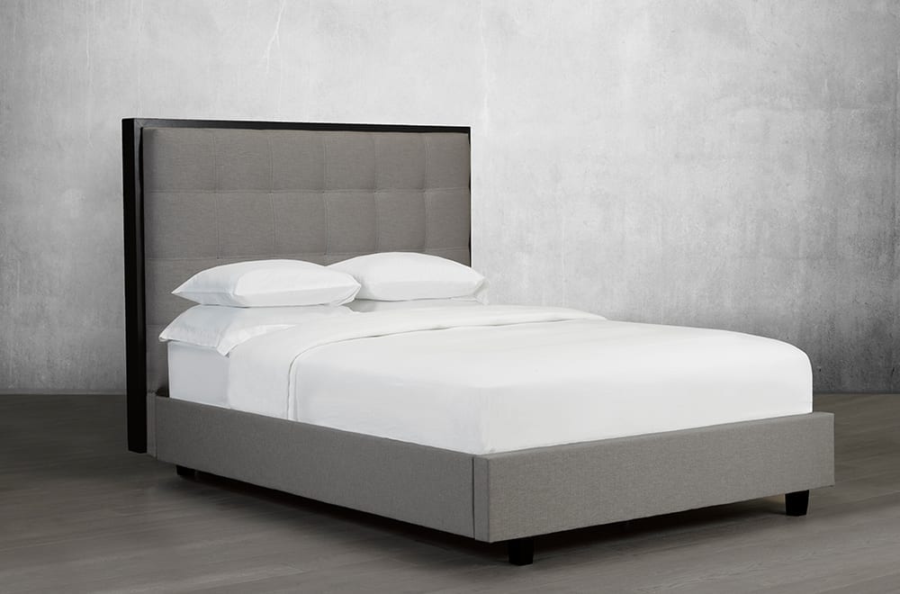 Classic Tufted Headboard Bed with Stained Wood Trim - Elegant Bedroom Furniture for Master Suite, Guest Room & Cozy Home Decor