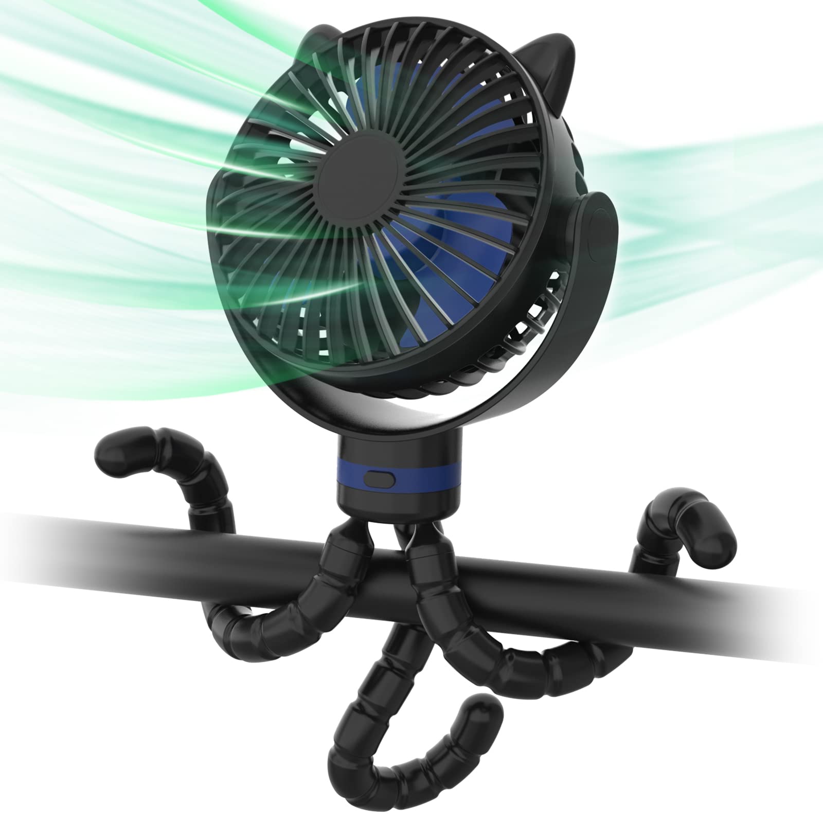 ITSHINY Rechargeable Portable Stroller Fan - 4000mAh Battery Operated Clip on Baby Fan with 4 Speeds, Detachable & 720° Rotatable Flexible Tripod for Car Seat, Crib, Treadmill, Office & Home Use (New Black)