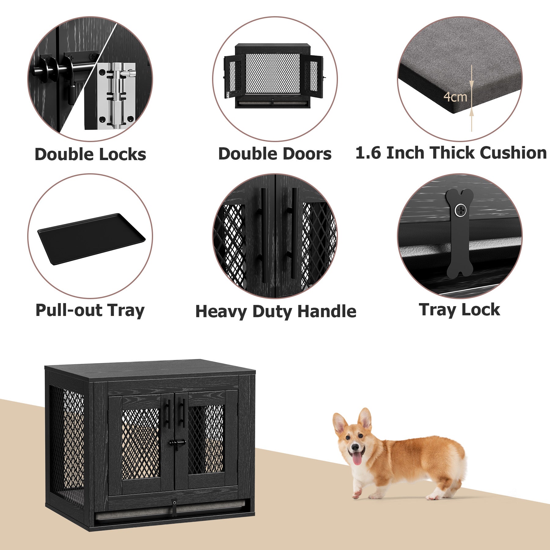 Stylish Indoor Pet Kennel Side Table with Removable Cushion & Pull-Out Tray - Perfect for Small Dogs & Cats in Living Rooms or Bedrooms