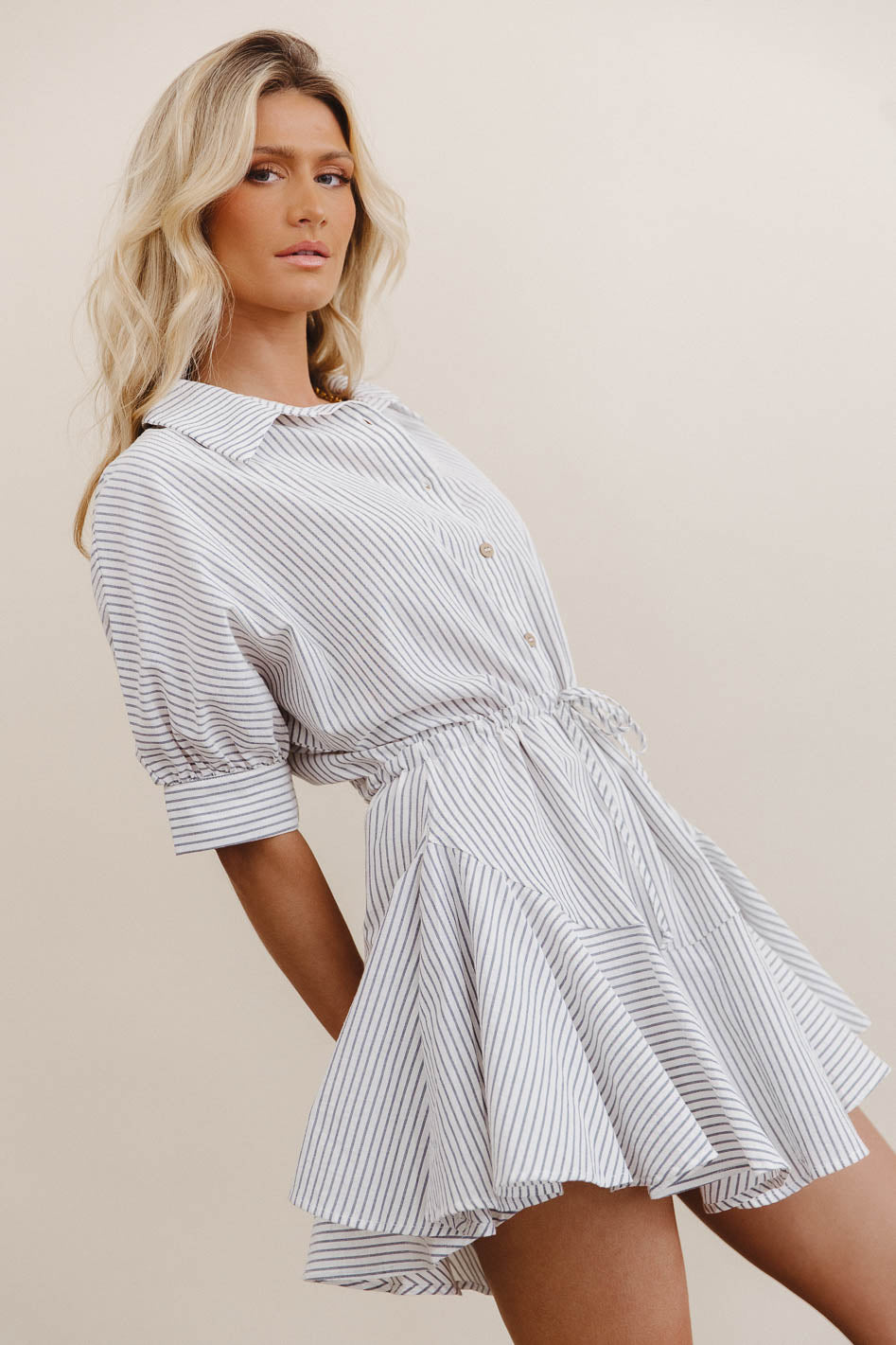 Goldie Striped Mini Dress - Women's Fashion Summer Casual Sleeveless Bodycon Dress for Party, Beach, and Date Night