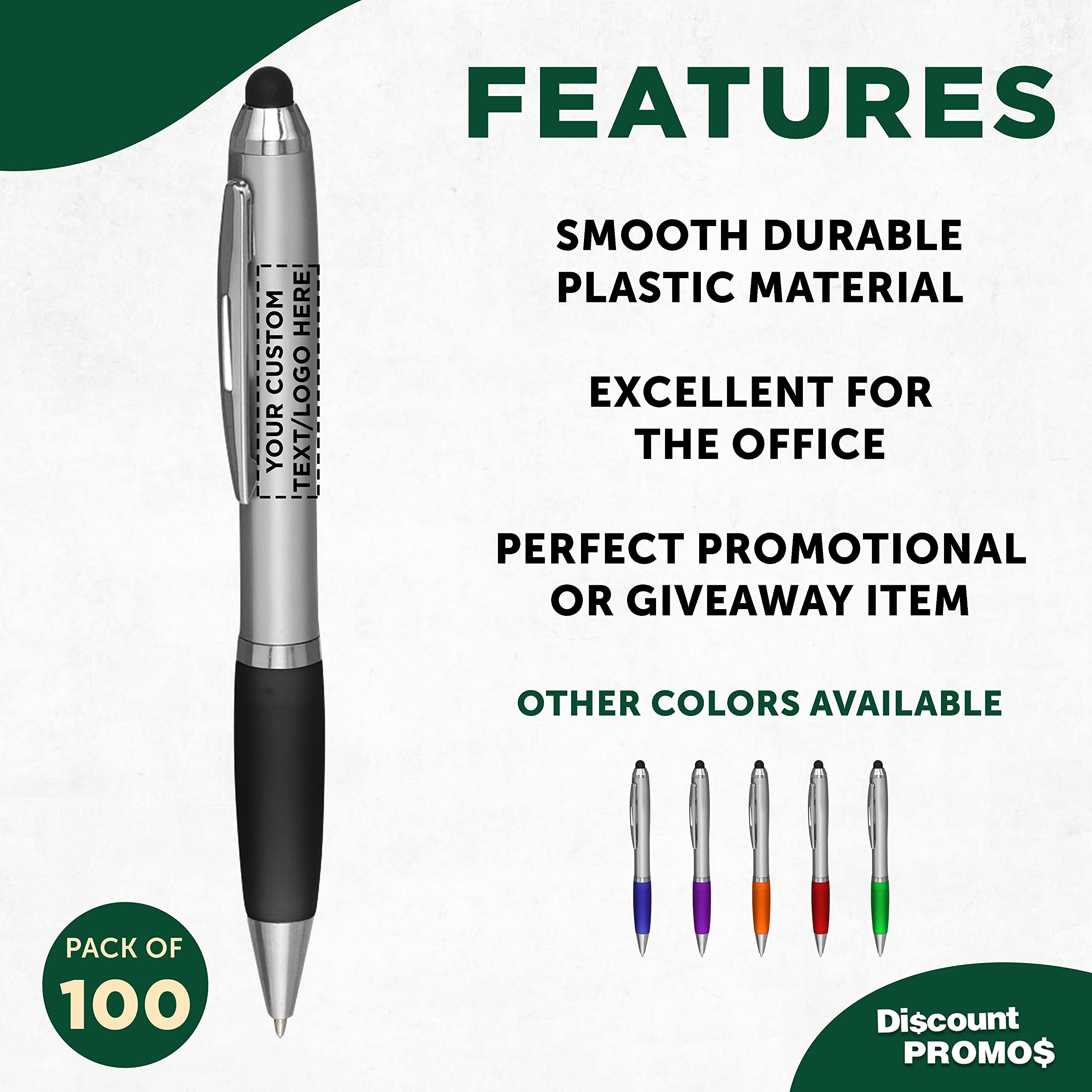 Custom Stylus Ballpoint Pens - 100 Pack Bulk Order with Black Ink | Personalized Promotional Pens for Office, School & Business | Perfect for Tradeshows, Events & Corporate Gifts
