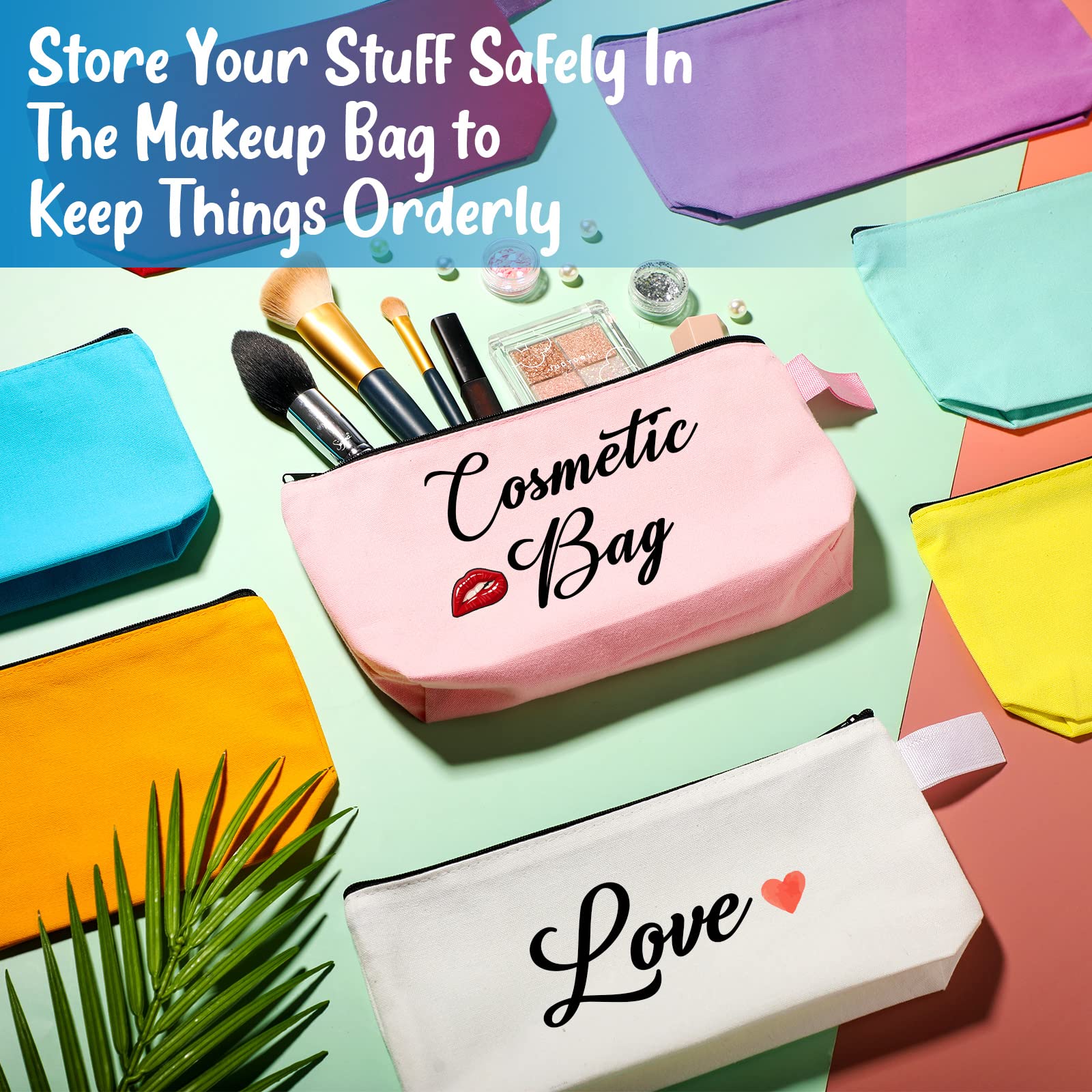 40 Pcs Canvas Cosmetic Makeup Bags Bulk - Portable Zippered Pencil Pouch & Travel Toiletry Organizer Set (9.8 x 5 x 2 Inch) - Multi-Colored Carrying Cases for School, Office, Christmas Gifts & Travel Essentials Storage