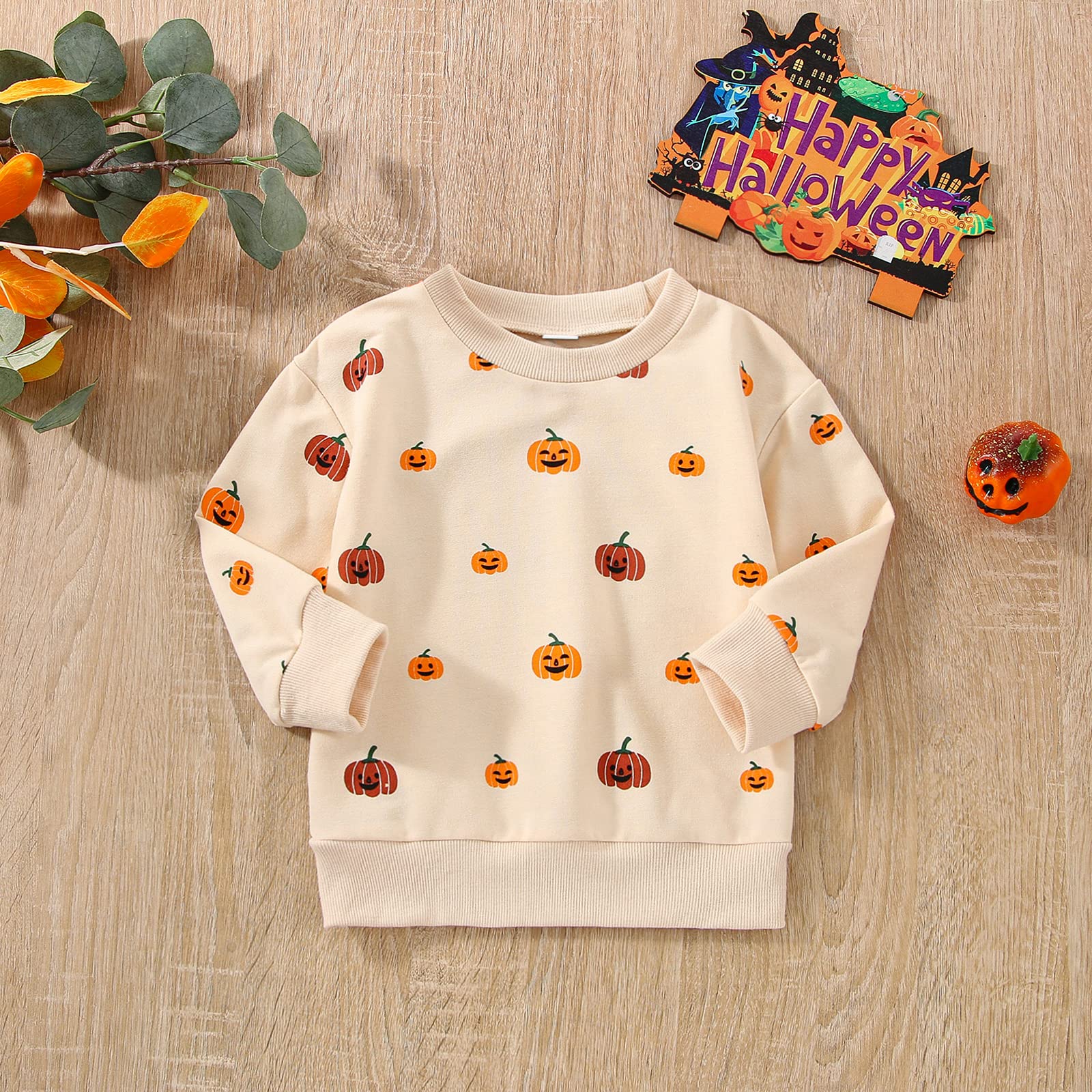 Halloween Pumpkin Sweatshirt & Bubble Romper Outfit for Toddler Baby Boys & Girls - Cute Oversized Onesie for Fall Festivities & Photo Shoots