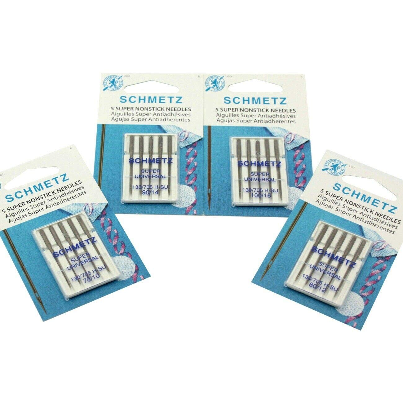 Schmetz 130/705H-SU Super NonStick Sewing Machine Needles - Assorted Pack of 20 Needles for Quilting, Denim & Heavy Fabrics - Perfect for Home Sewing & Craft Projects