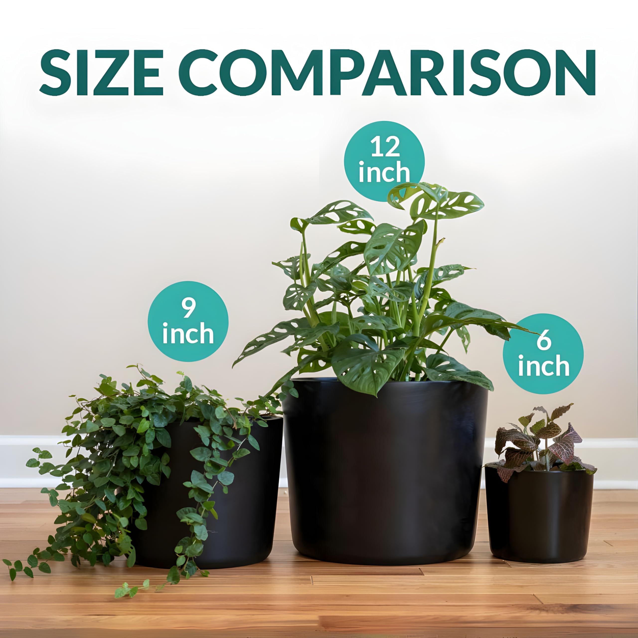 6 Inch Black Ceramic Plant Pot for Indoor Plants - Snake Plant, Succulents, Herbs | Modern Minimalist Planter with Drainage Hole for Home, Office, Garden Decor