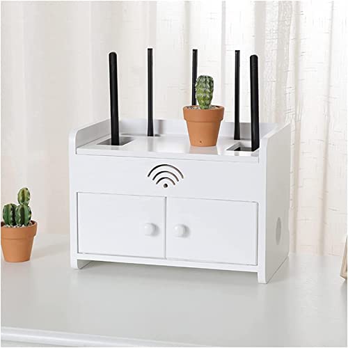Wooden WiFi Router Storage Box - Multi-Layer Desktop Organizer for Wireless Routers, Cables, Remotes & DVDs | Home & Office Cable Management Solution