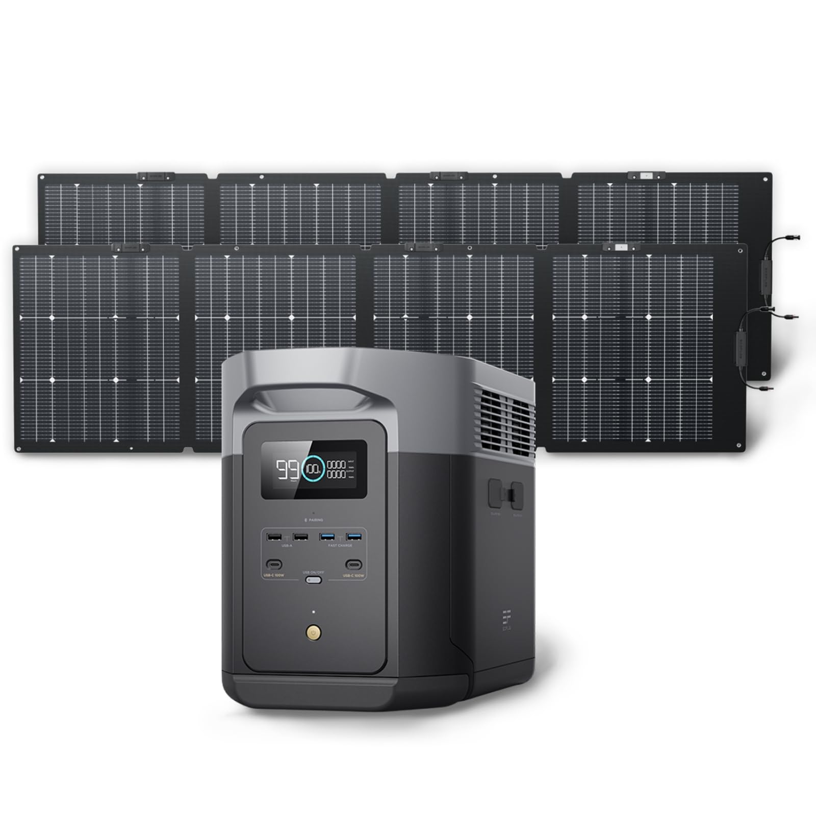 EF ECOFLOW DELTA 2 Max 2048Wh Solar Generator with 2x220W Solar Panels | Portable Power Station with LFP Battery | 3400W AC Output | Fast Dual Charging (AC + Solar) in 1 Hour | Perfect for Camping, RV Trips, Home Backup & Outdoor Adventures