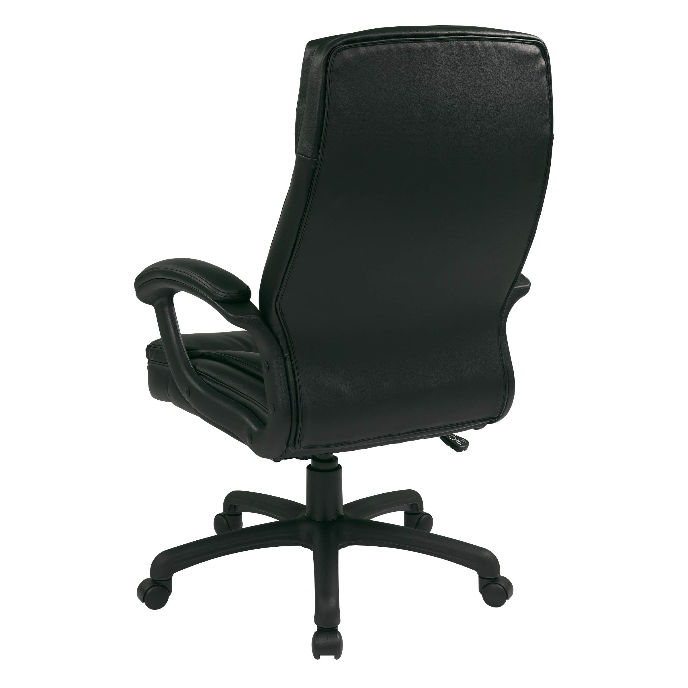 Office Star EC Series Executive Bonded Leather High Back Adjustable Office Chair with Thick Padded Contour Seat & Locking Tilt Control - Ergonomic Desk Chair for Home Office, Computer Work & Conference Rooms (Black)