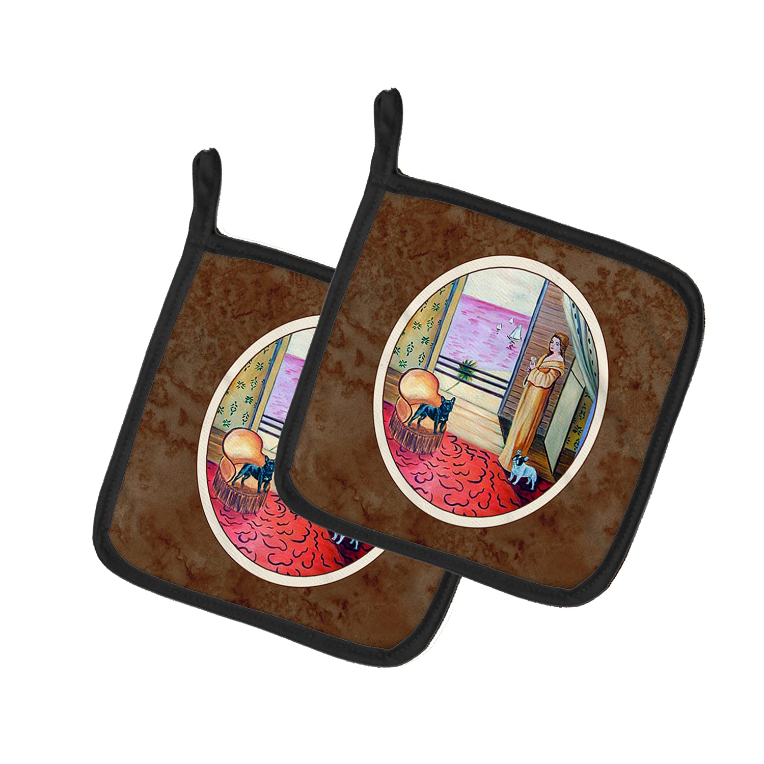 French Bulldog & Lady Pair Heat Resistant Pot Holders Set - 7.5