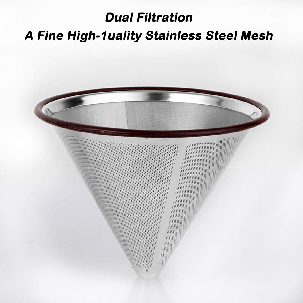 Stainless Steel Pour Over Coffee Filter - Reusable Double Mesh for Home & Office Brewing