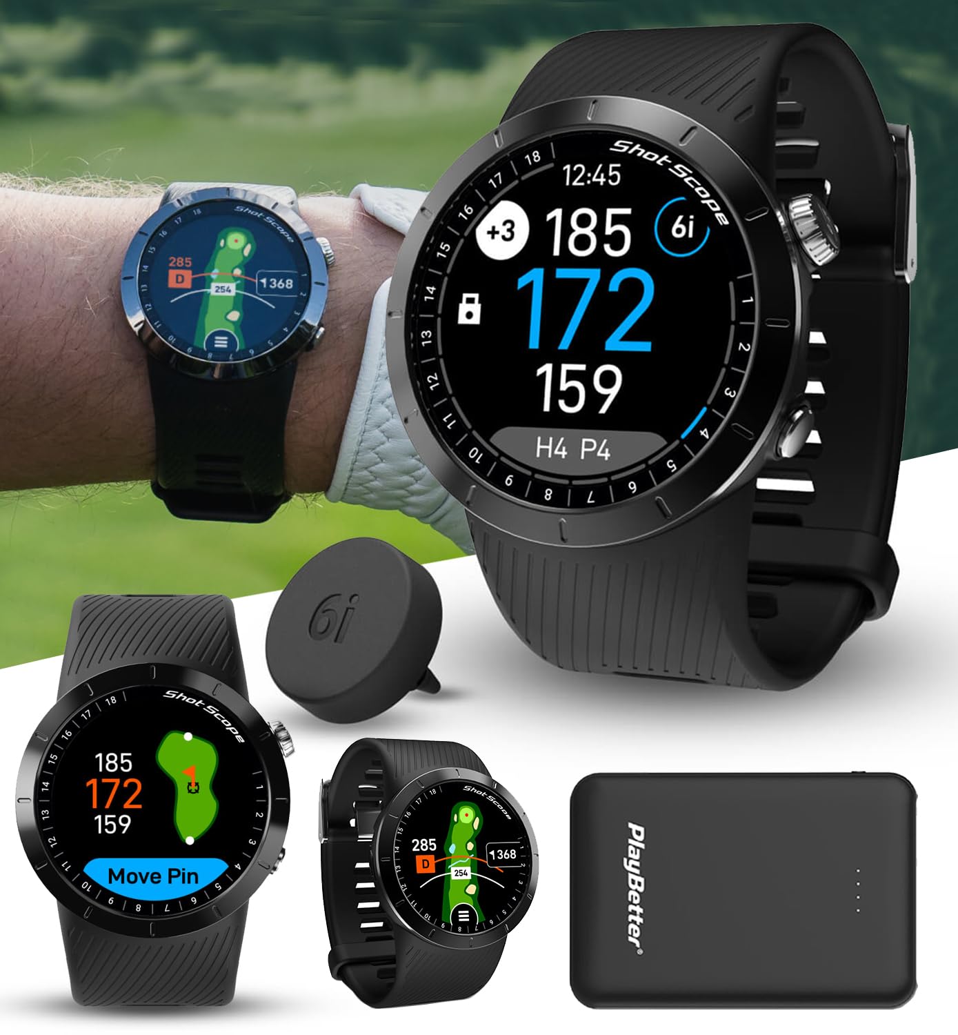 Shot Scope X5 (Prestige Black) Golf GPS Watch with PlayBetter Portable Charger & 16 Gen 2 Shot Tracking Tags | Touchscreen Display, Front/Middle/Back Distances, Precise Shot Detection | Perfect for Golfers, Tournaments & Practice Sessions