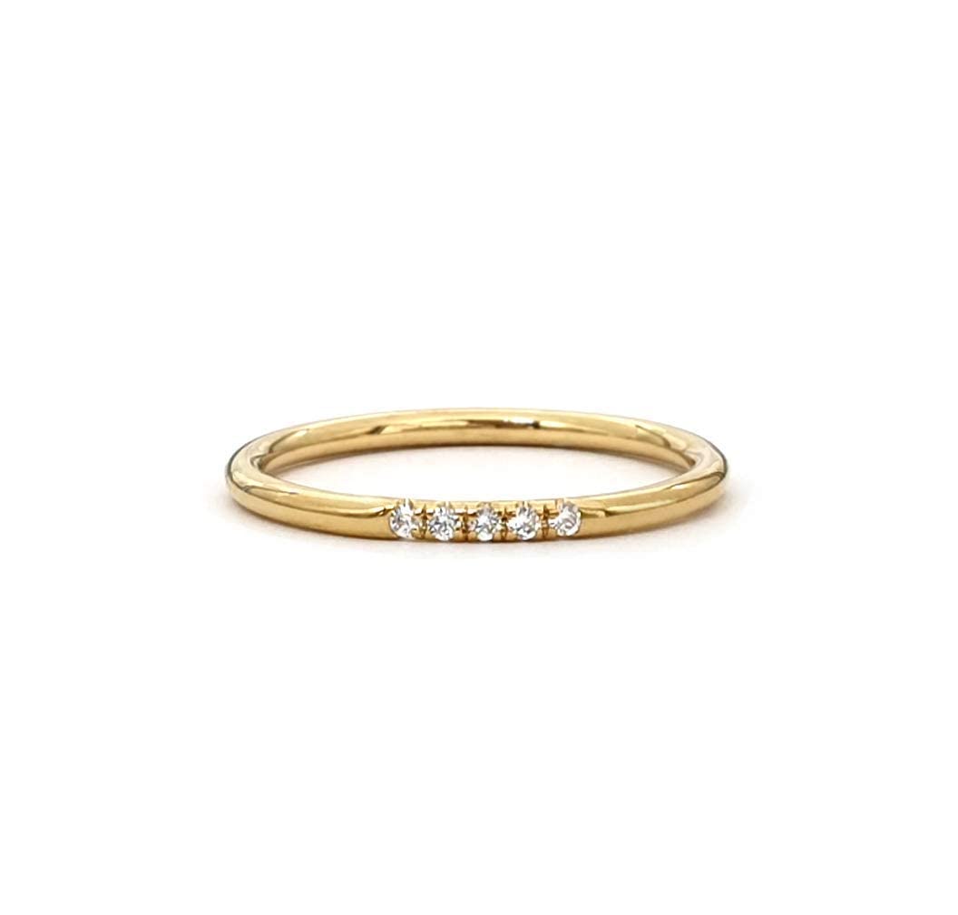 Elegant 14K Solid Gold 5 Diamond Skinny Ring - Thin Diamond Band, Midi Ring, Knuckle Ring for Women - Perfect for Everyday Wear, Gift Giving & Special Occasions