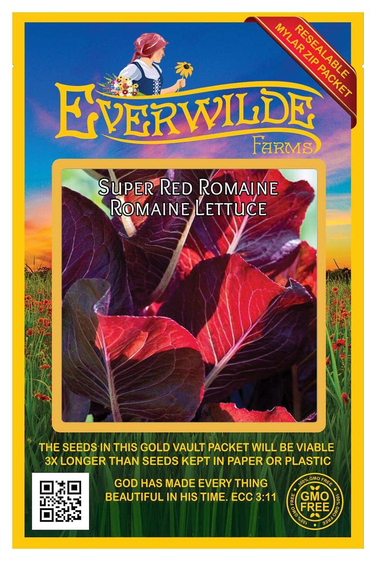 Everwilde Farms - 1000 Super Red Romaine Lettuce Seeds - Gold Vault Jumbo Seed Packet for Home Gardening, Hydroponics & Organic Farming