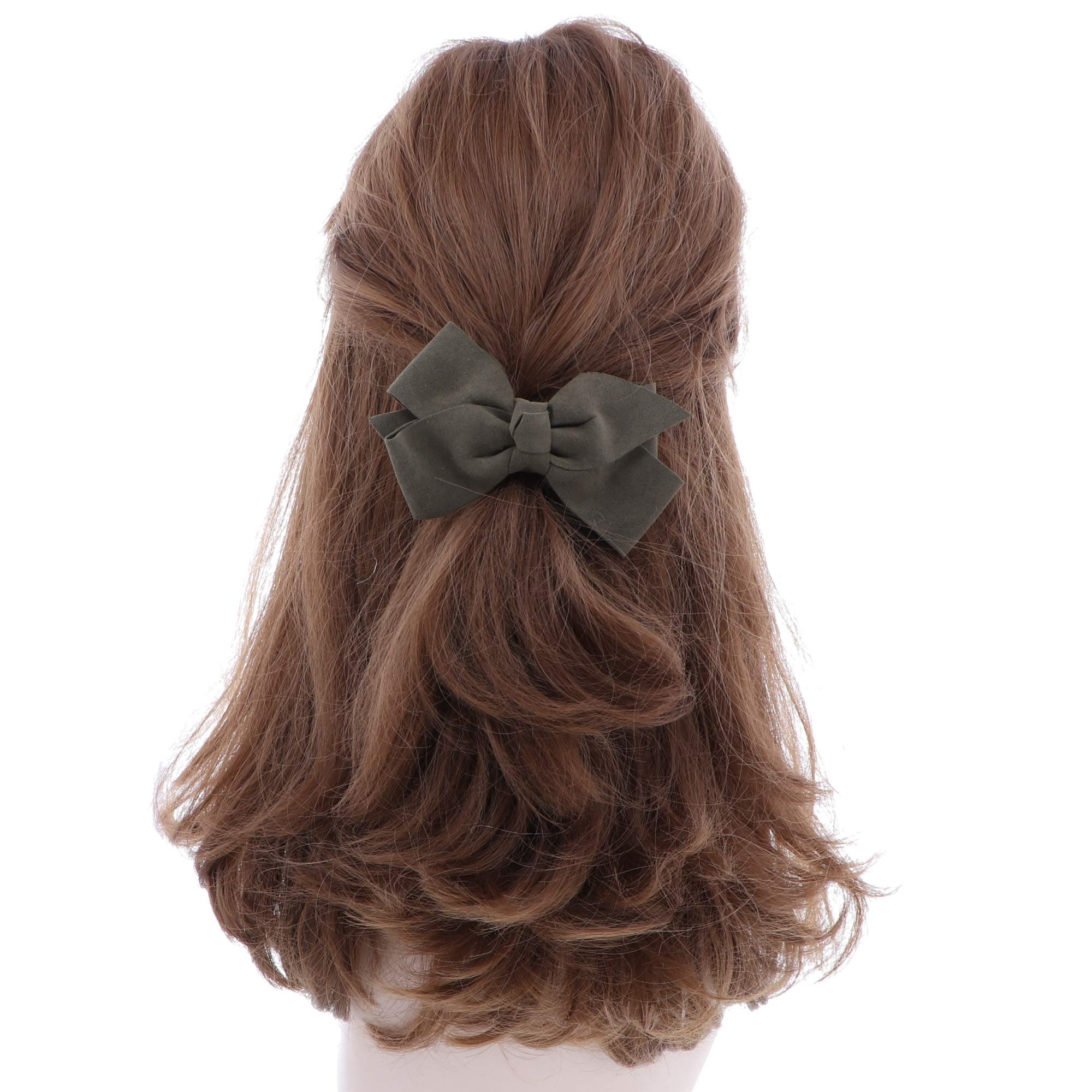 5 Inch Olive Suede Hair Bow for Girls - Elegant Hair Accessory for Parties, Weddings, and Everyday Style