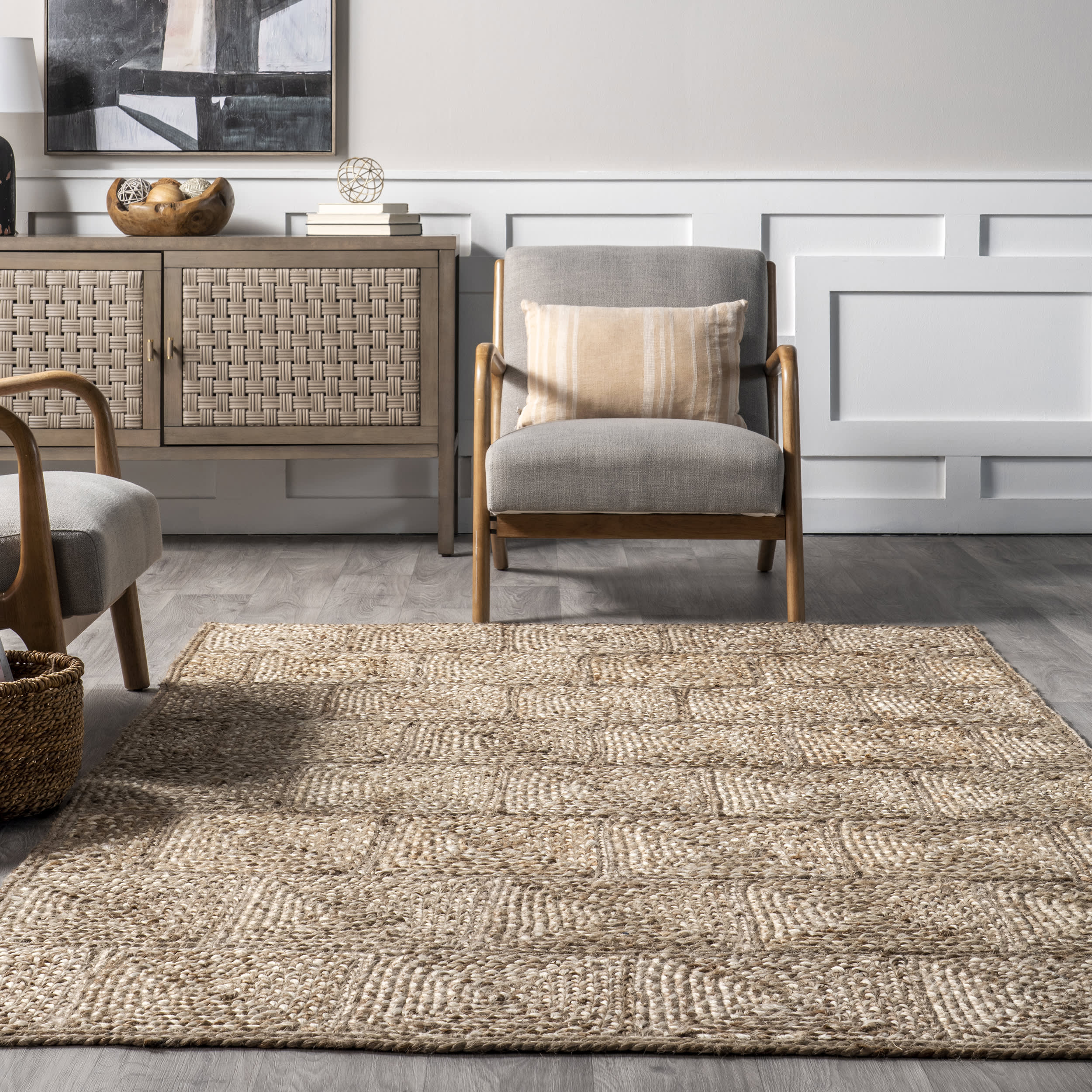 Annabella Natural Jute Tiled Rug - Eco-Friendly & Durable Floor Mat for Living Room, Bedroom, or Home Decor