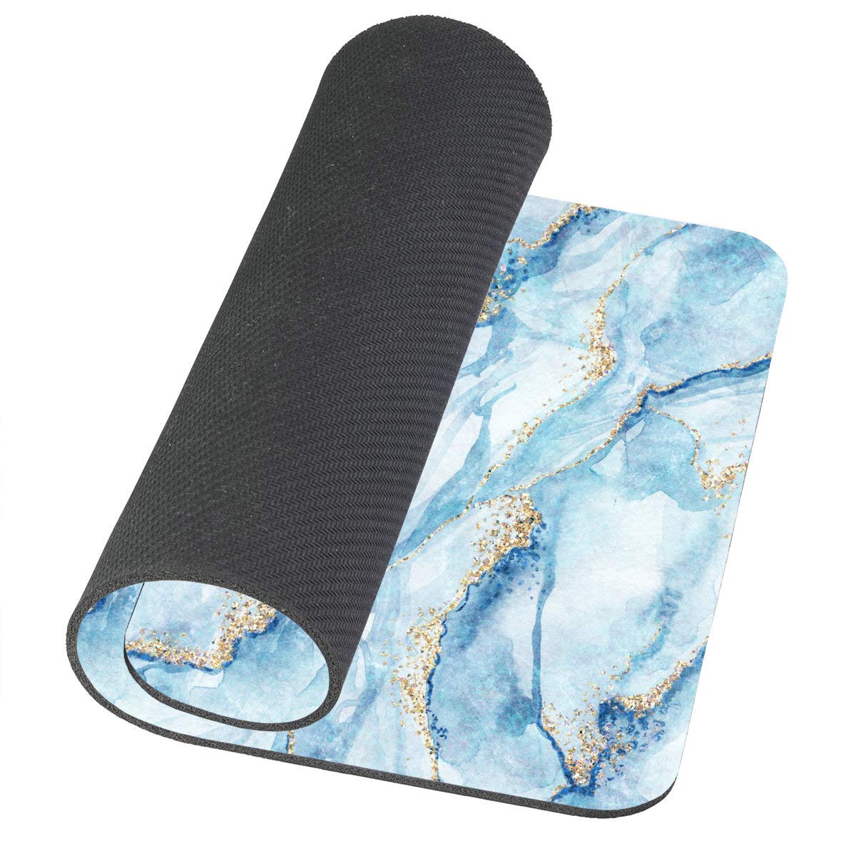 Premium White Blue Marble Gaming Mousepad with Gold Glitter Veins - Non-Slip Rubber Base, Fake Stone Texture Mouse Mat for PC & Laptop - Perfect for Gaming, Office Work & Home Decor
