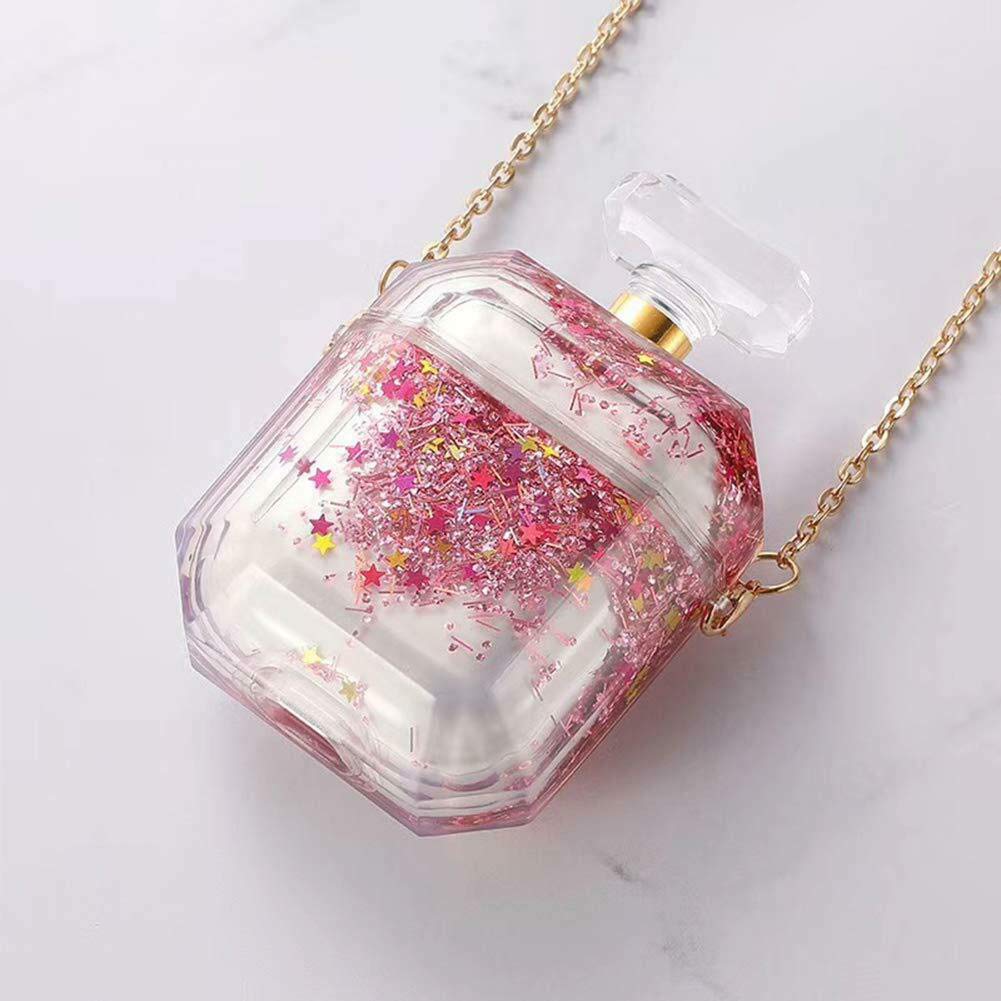 Cute Pink Quicksand Protective Cover with Strap Chain for Apple AirPods 1 & 2 Case - Durable & Stylish Earphone Accessory for Gym, Travel, and Daily Use