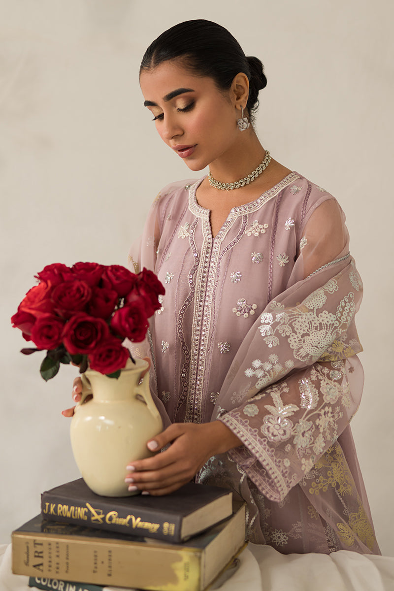 MAUVE SOMBER 4-Piece Embroidered Organza Suit Set for Women - Elegant Pakistani Formal Wear for Weddings, Parties & Special Occasions