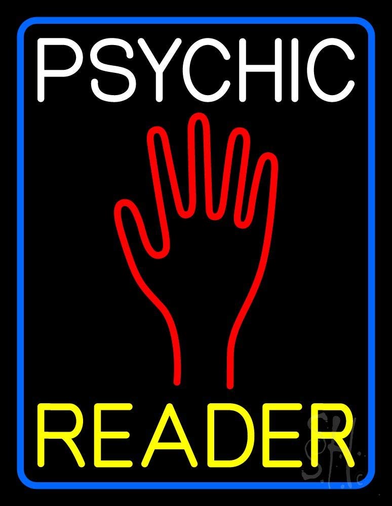White Psychic Yellow Reader Blue Border LED Neon Sign 19