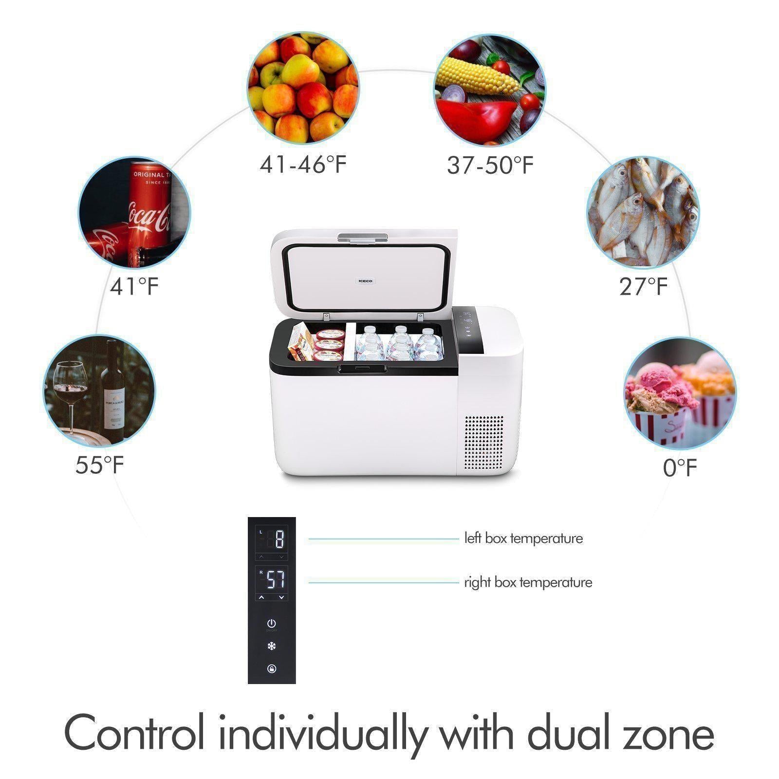 ICECO GO20 12V Dual Zone Portable Freezer - 21QT Capacity, White | Perfect for Road Trips, Camping & RV Adventures