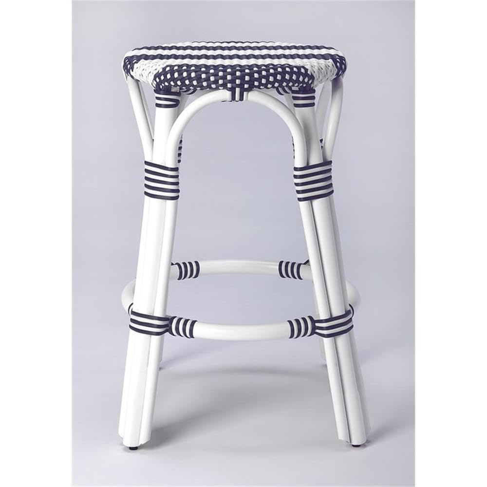 Home Square 2-Piece Rattan Counter Stool Set - Blue & White Bar Stools for Kitchen Island, Breakfast Nook & Outdoor Patio