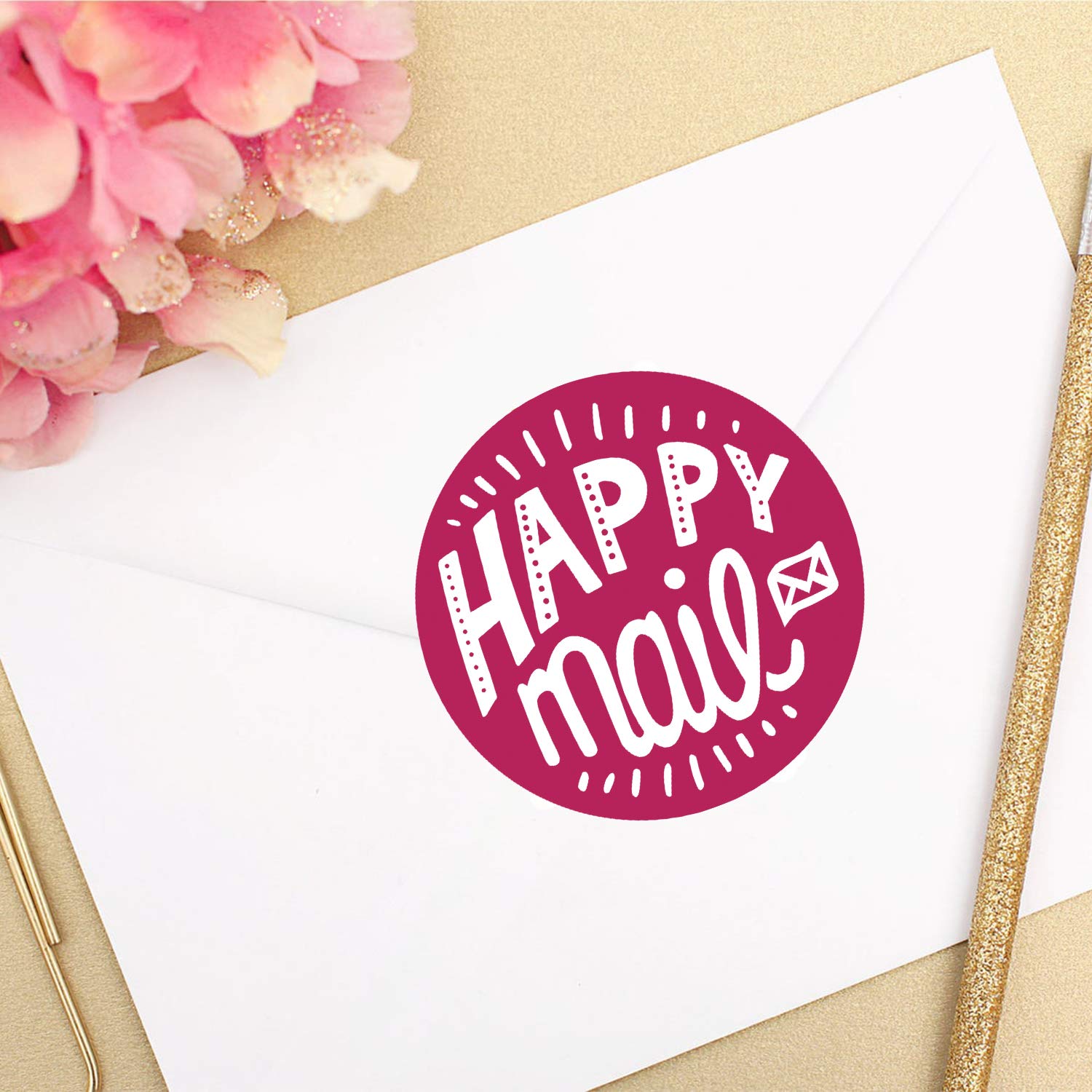 WRAPAHOLIC Happy Mail Business Stickers - 1000 Pack of 1.5