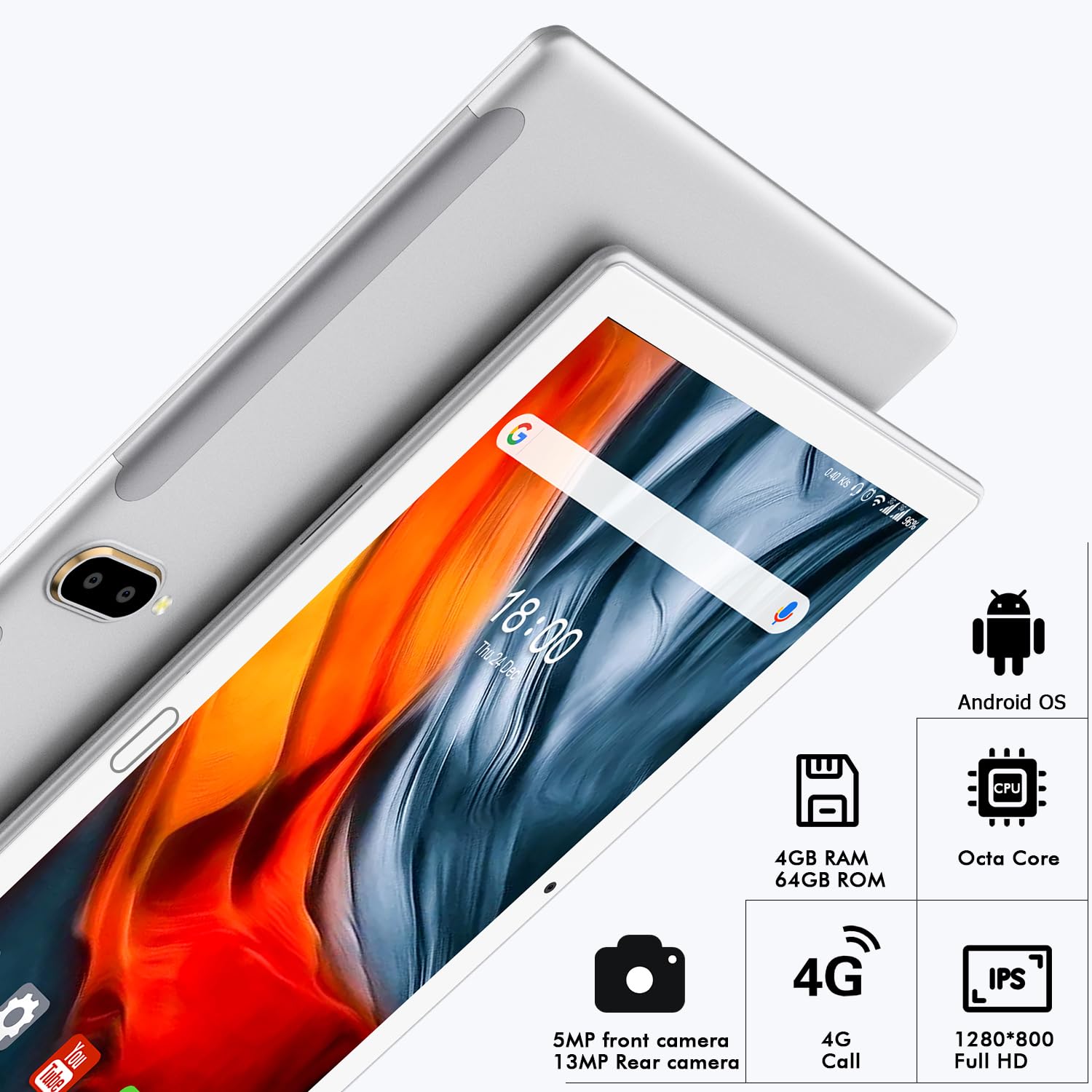 10 Inch Android 10.0 Tablet with 4G LTE, 4GB RAM 64GB ROM (Expandable to 128GB), Octa-Core Processor, 1080P FHD Display - Includes Keyboard, Mouse & Stylus Pen - Perfect for Work, Study & Entertainment (Silver)