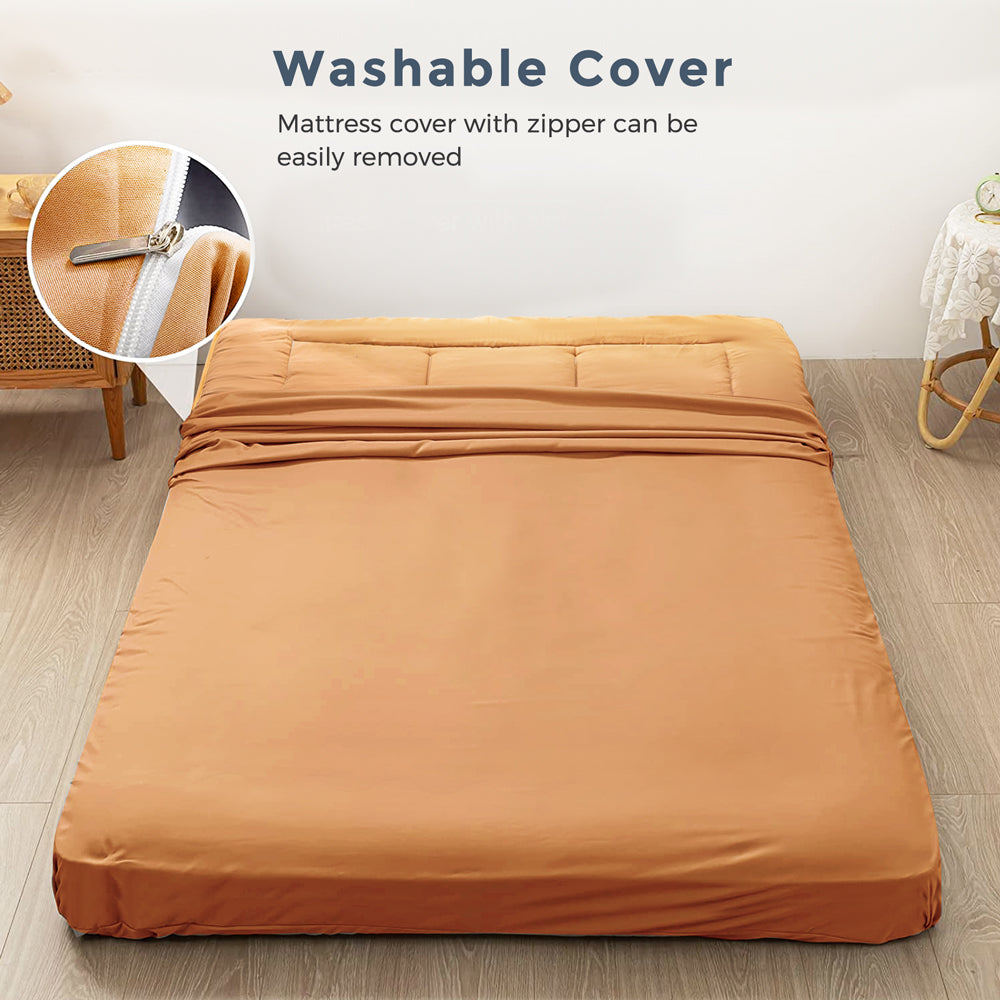 MAXYOYO 6-Inch Extra Thick Floor Futon Mattress - Light Brown | Foldable Guest Bed & Floor Cushion for Small Spaces, Dorm Rooms & Camping