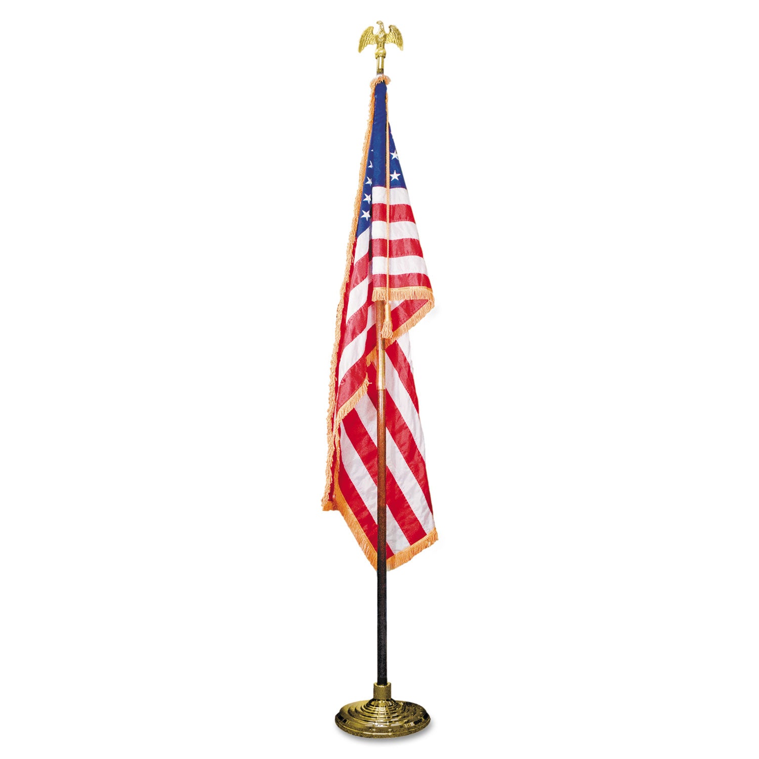 Advantus Deluxe American Flag Set - 60 x 36 Inch Heavyweight Nylon US Flag with 8 Foot Oak Pole, 2 Gold Fringe & 7 Gold Eagle Topper - Perfect for Patriotic Events, Government Buildings & Outdoor Decor