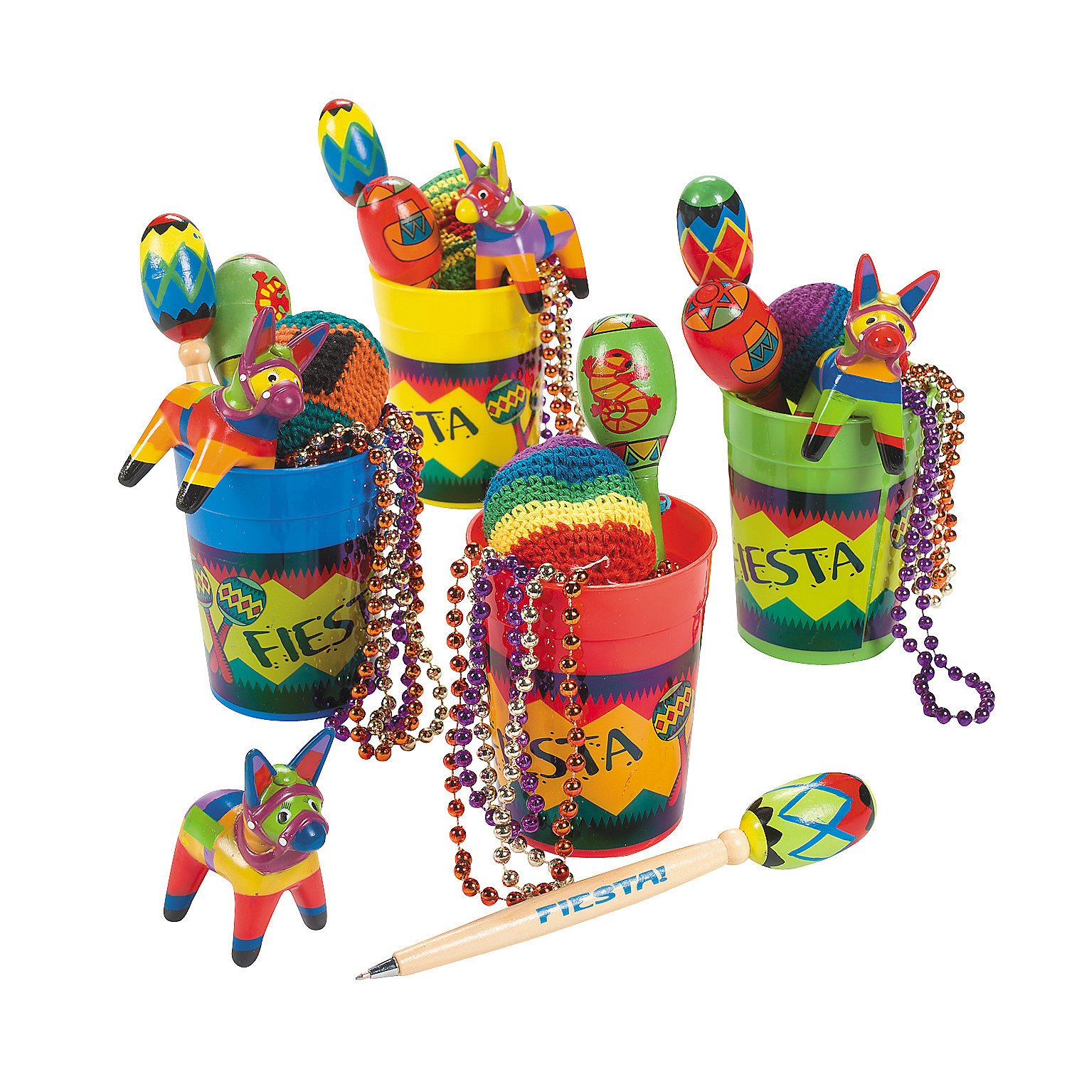 Colorful Fiesta Fun Cups Set of 4 - Includes 6 Party Favors Each for Birthday Celebrations, Baby Showers & Mexican Themed Parties