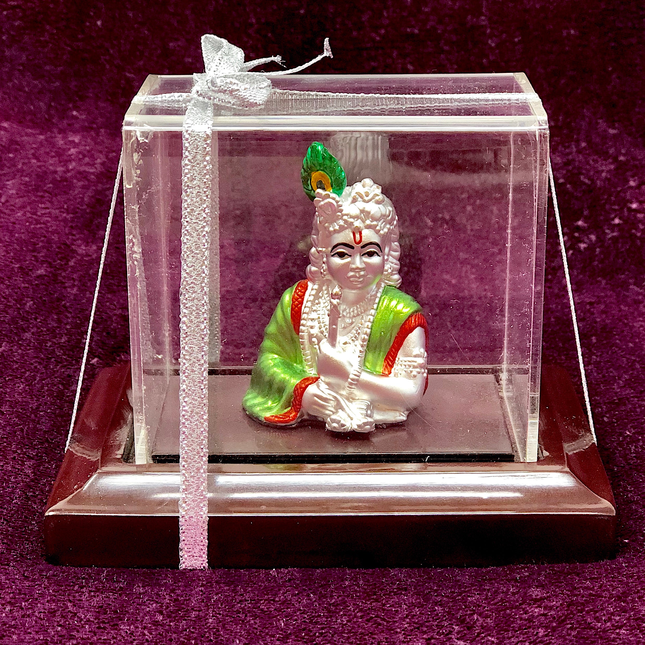 999 Pure Silver Rectangular Krishna Idol Playing Flute - Hindu God Statue for Home Altar, Meditation & Spiritual Decor