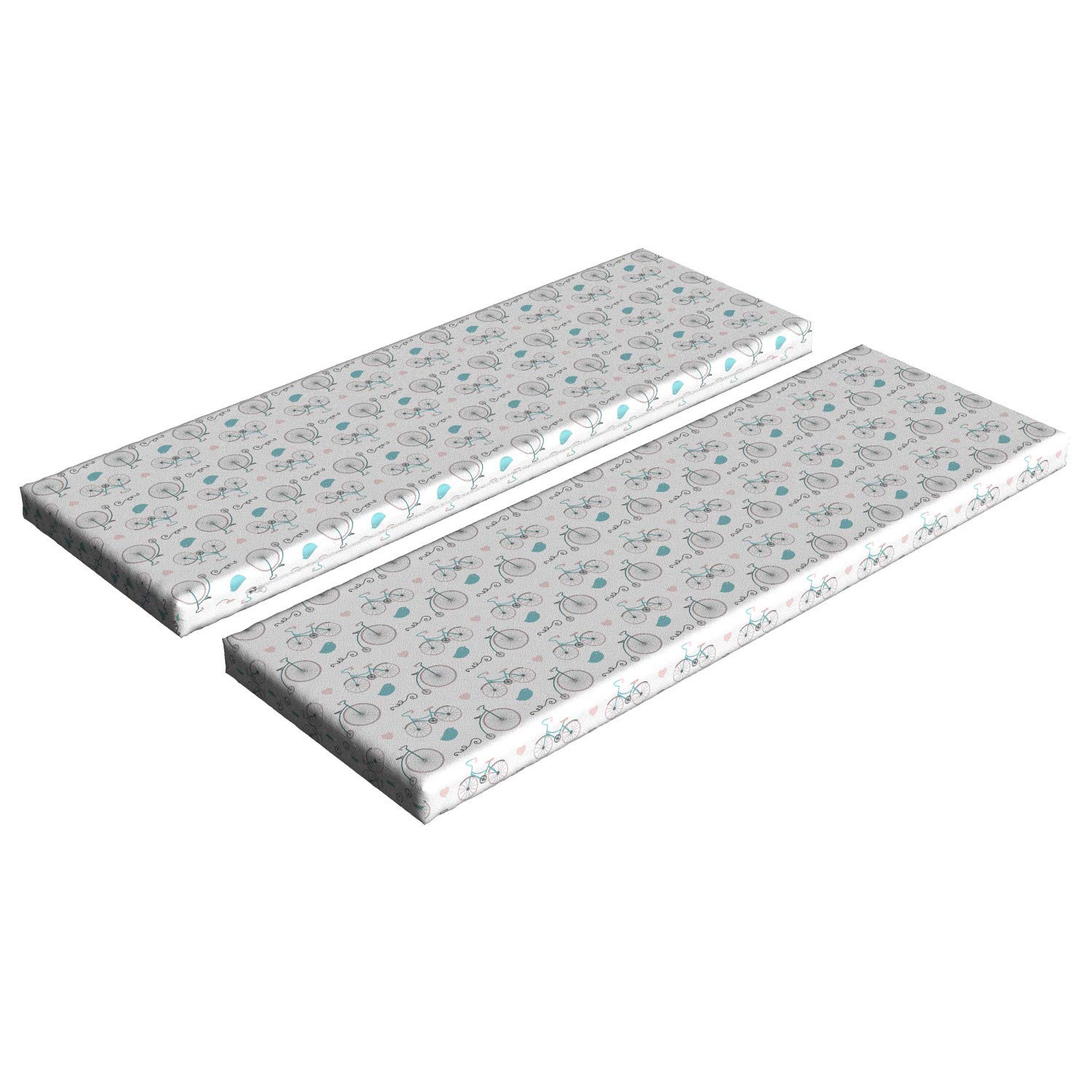 Ambesonne Bicycle Bench Cushion Set of 2 - Vintage Bike Pattern with Heart & Leaf Design, 45