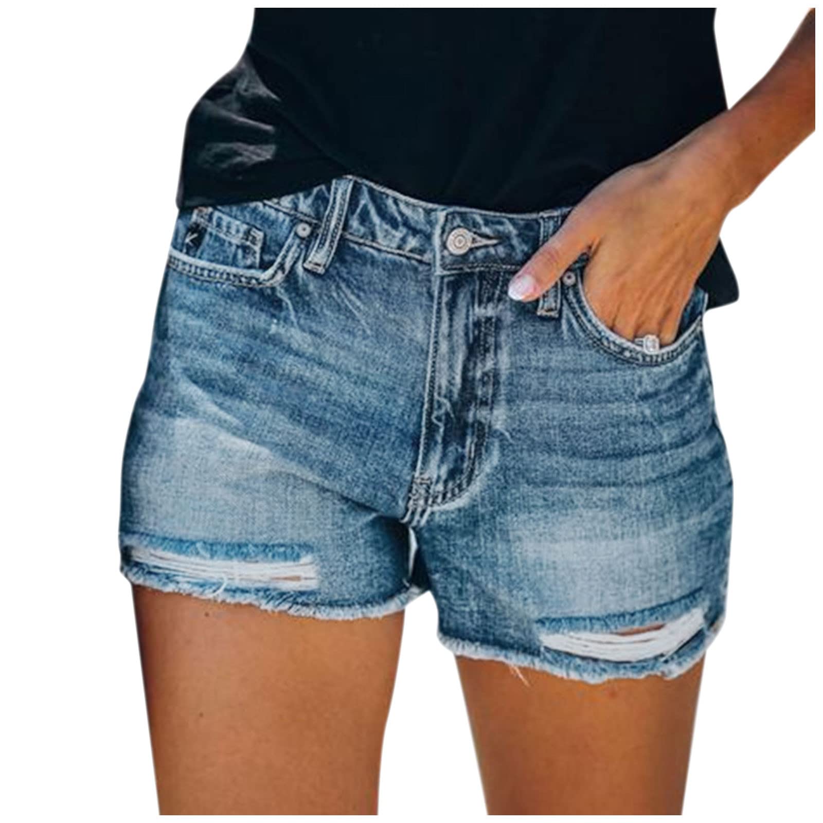 Lxitol Women's High Waisted Denim Shorts - Stretch Ripped Frayed Jean Shorts with Pockets | Casual Summer Fashion | Perfect for Beach, Outfits & Street Style