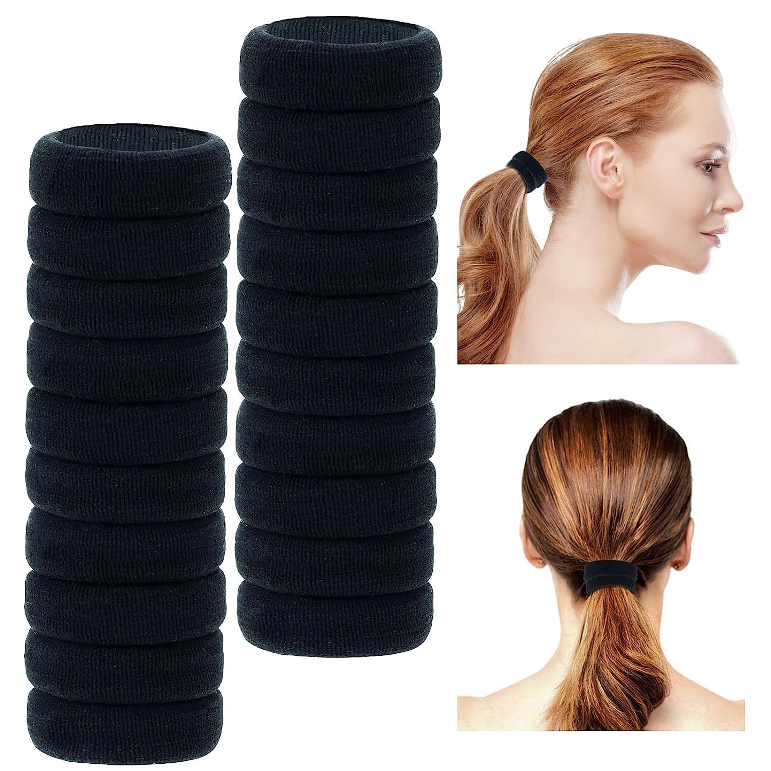 Starvis Thick Seamless Cotton Hair Ties - No Damage Hair Elastics for Women & Girls (30pcs, Black) | Soft Ponytail Holders for Workout, Yoga, Office & Everyday Use