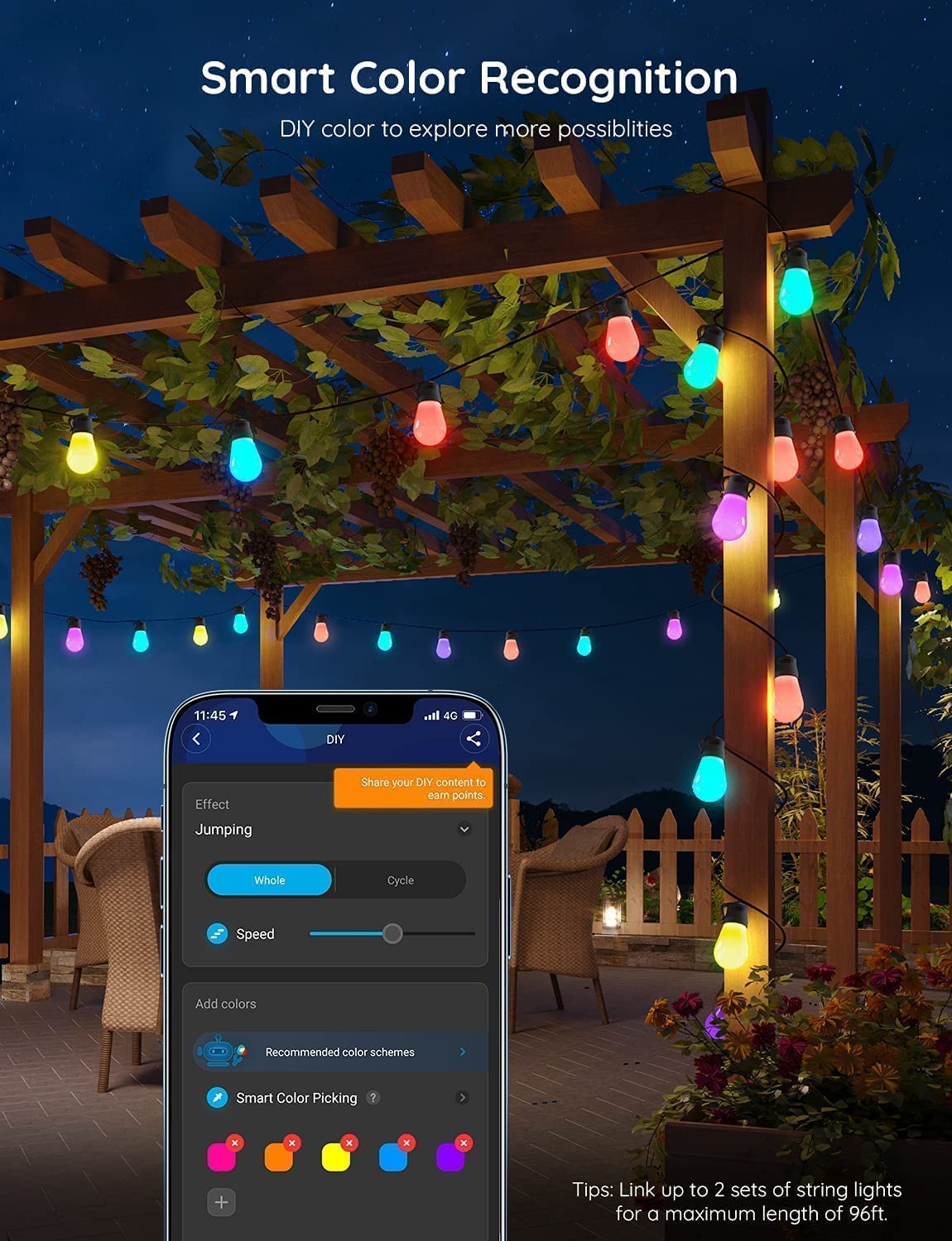 Govee H7020 Smart Outdoor String Lights - 48ft RGBIC & Warm White WiFi LED Bults, Alexa & App Controlled, IP65 Waterproof, Dimmable for Patio, Backyard, Garden & Outdoor Parties | Perfect for Christmas, Weddings & Landscape Lighting