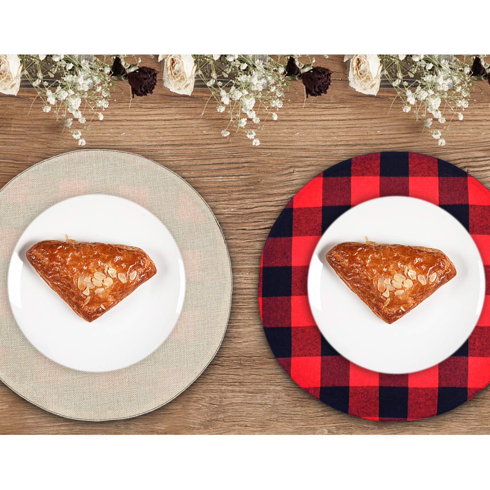 Senneny 6-Piece Round Placemats Set - Reversible Cotton Burlap Buffalo Plaid Placemats in Red & Black - Farmhouse Style Dining Table Mats for Round Tables - Perfect for Holiday Dinners, Rustic Weddings & Cozy Kitchen Decor