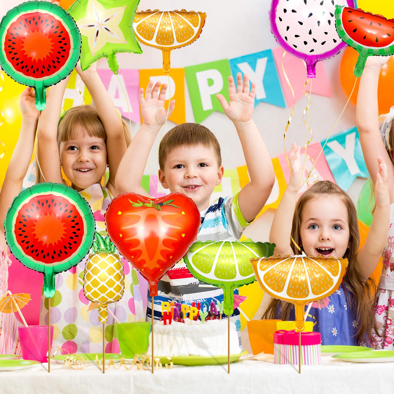 30-Piece Hsei Fruit Balloons - Tutti Frutti Aluminum Foil Balloons for Tropical Birthday Party Decorations (2 Sizes) - Perfect for Baby Showers, Summer Parties & Fruit-Themed Events