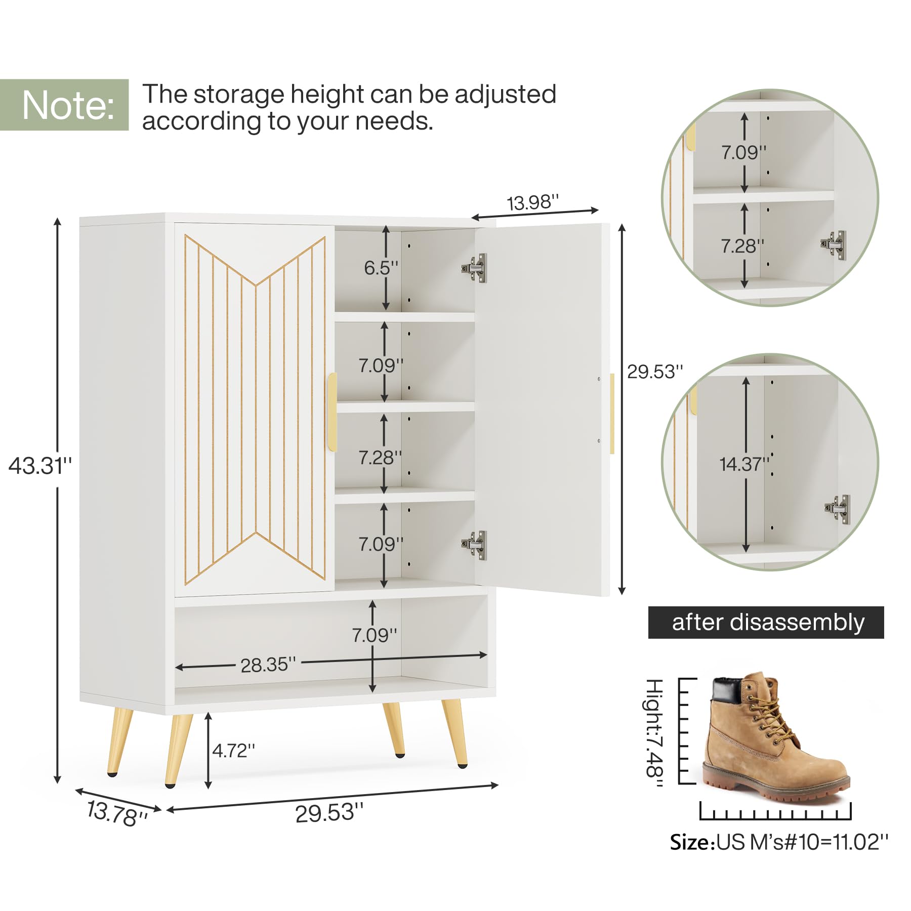 Tribesigns 6-Tier Wooden Shoe Storage Cabinet with Adjustable Shelves - Holds 25 Pairs of Shoes, Entryway Hallway Closet Organizer in Gold & White - Perfect for Small Spaces, Apartment Living & Home Organization