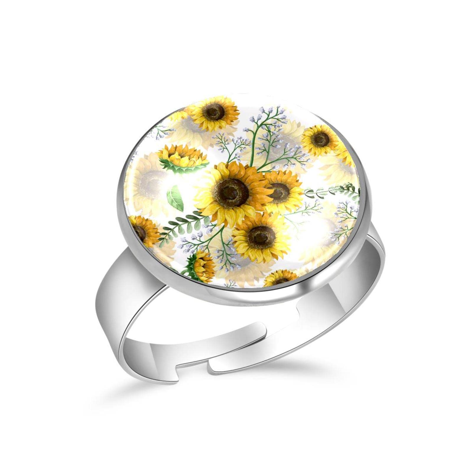 Sunflower Adjustable Rings for Women & Girls - Stainless Steel Open Finger Rings, Trendy Jewelry Gifts for Birthday, Anniversary & Everyday Wear